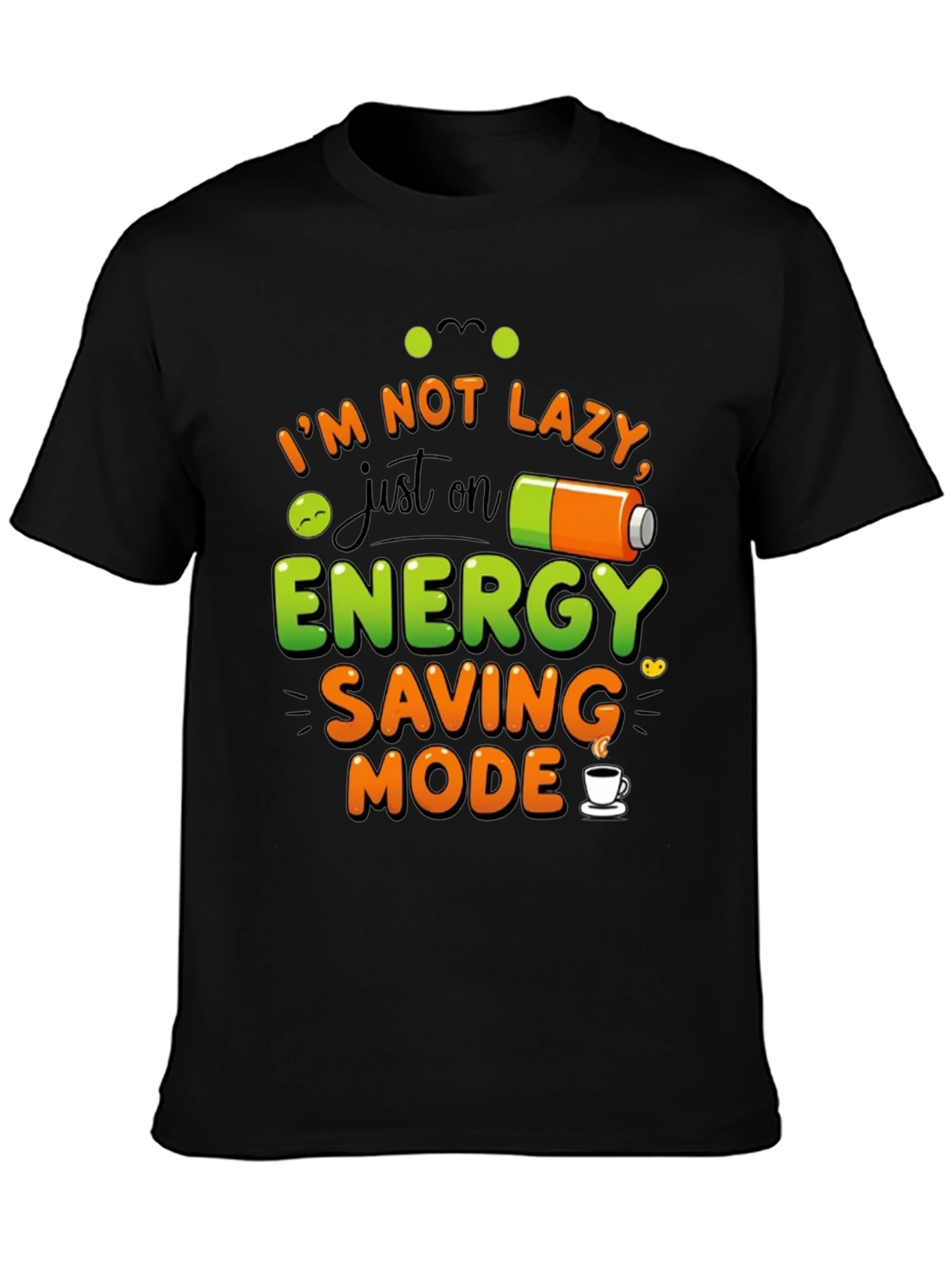 Black Energy Saving Mode Black Graphic T-Shirt view 3