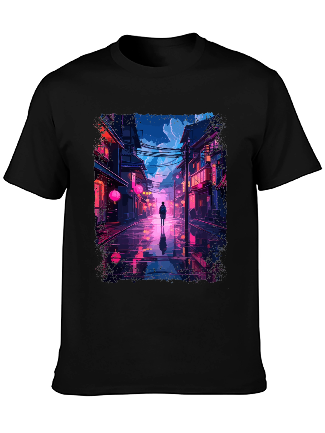 Black Neon Cityscape T-Shirt - Stylish Streetwear view 3