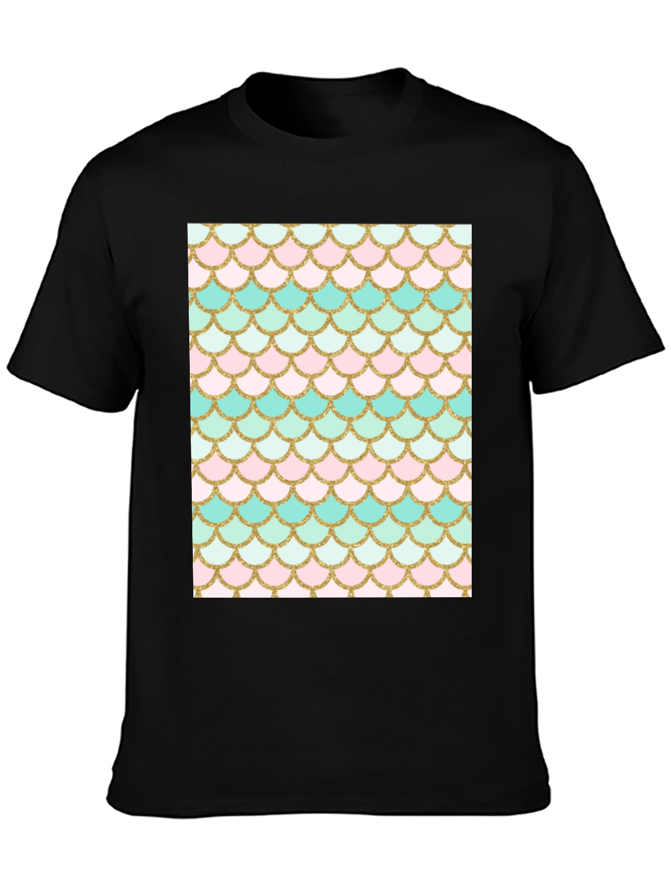 Black Mermaid Scale Graphic Tee - Black Cotton Blend Casual Shirt view 3