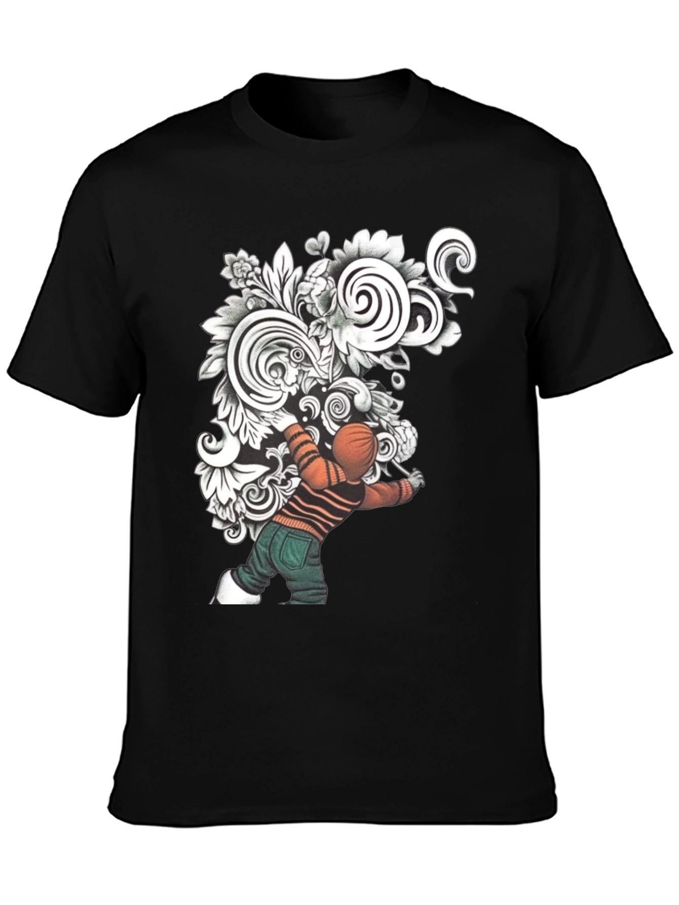 Black Unique Graphic Print Black T-Shirt view 3