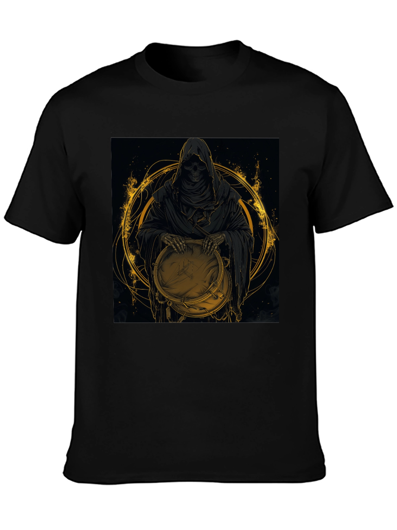 Black Grim Reaper Drummer Graphic Black T-Shirt view 3