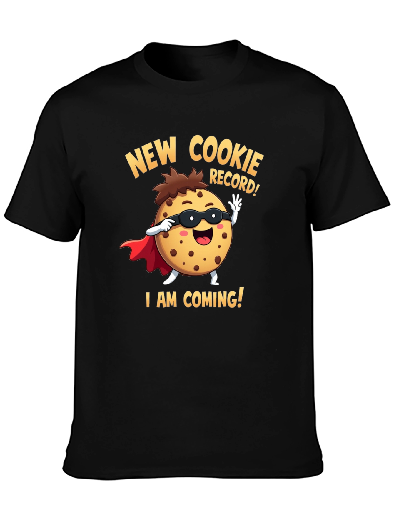 Black New Cookie Record Funny Cartoon Graphic T-Shirt view 3