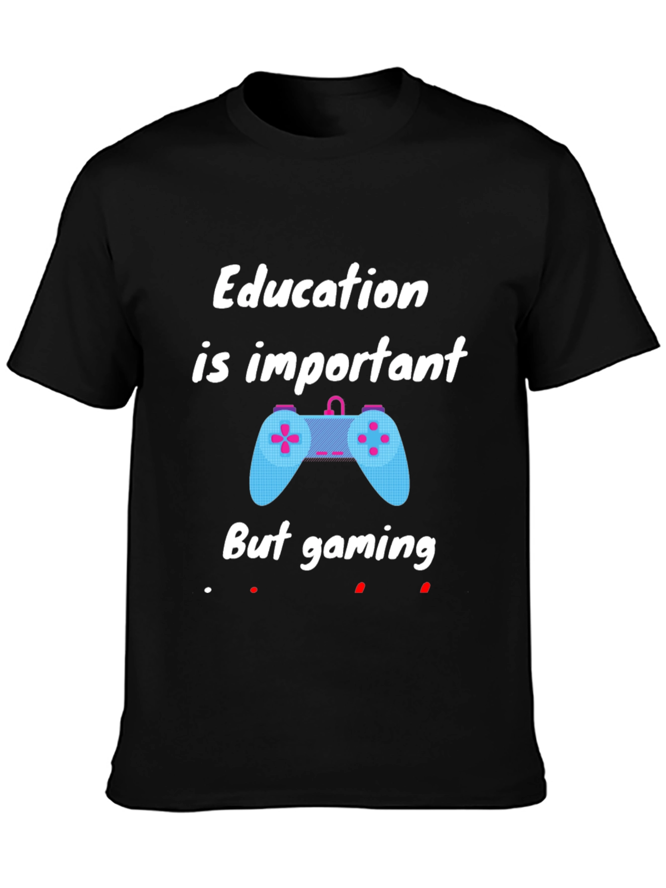 Black Education Important But Gaming T-Shirt - Black view 3
