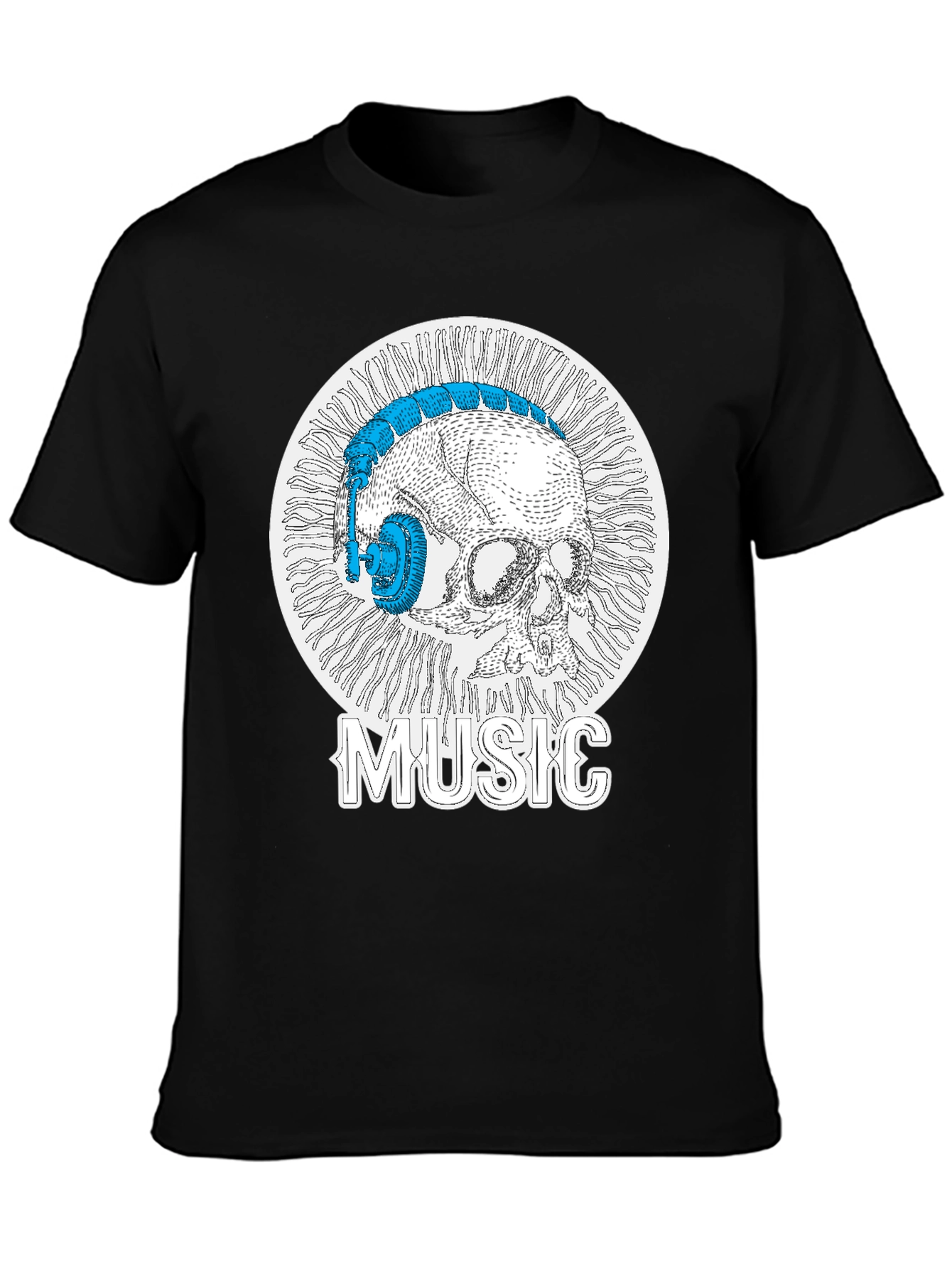 Black Skull Music Headphones T-Shirt - Cool Graphic Tee view 3