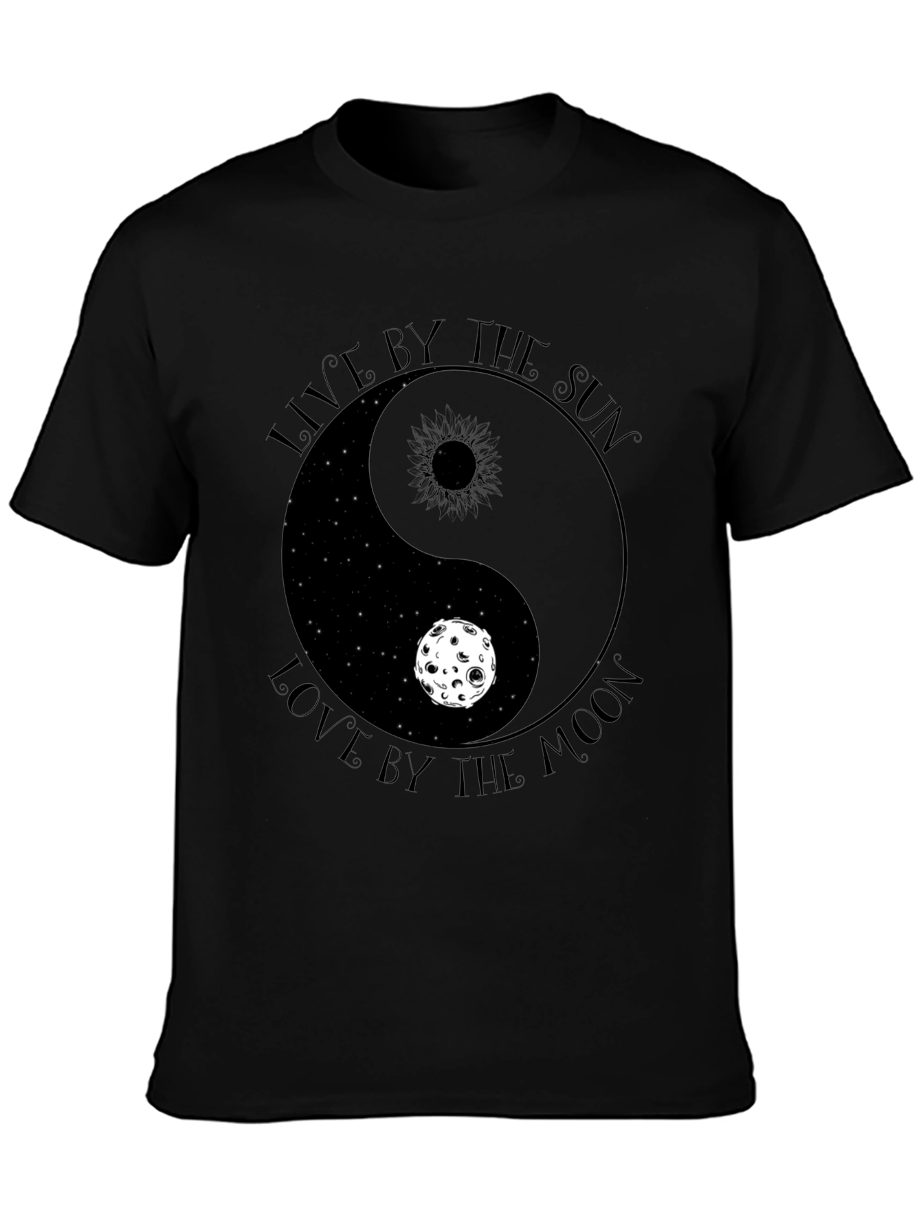 Black Yin Yang Sun & Moon Graphic Tee - Live & Love by the Stars view 3