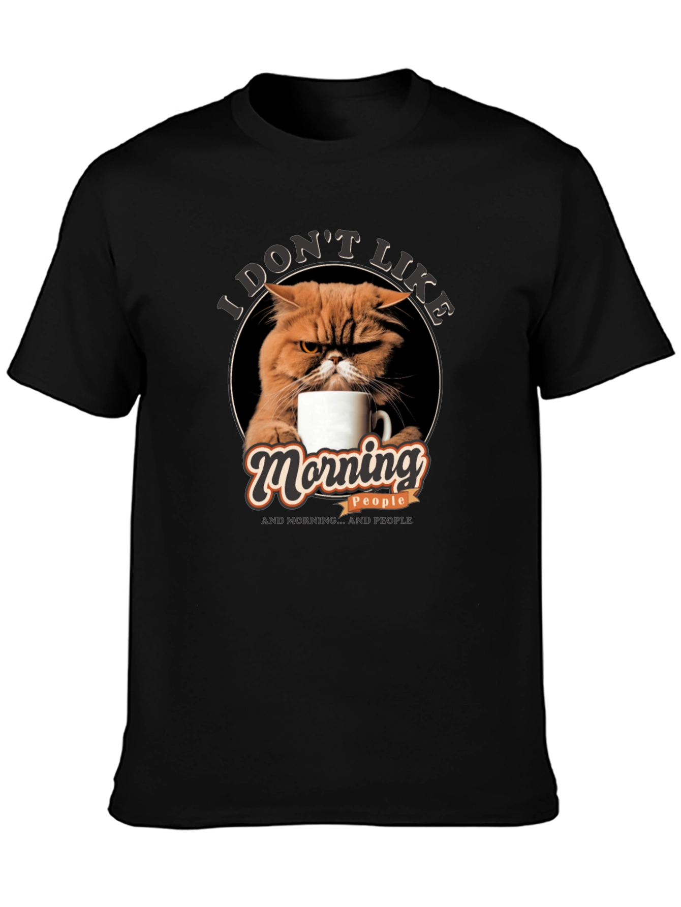 Black I Don't Like Morning People Cat T-Shirt view 3