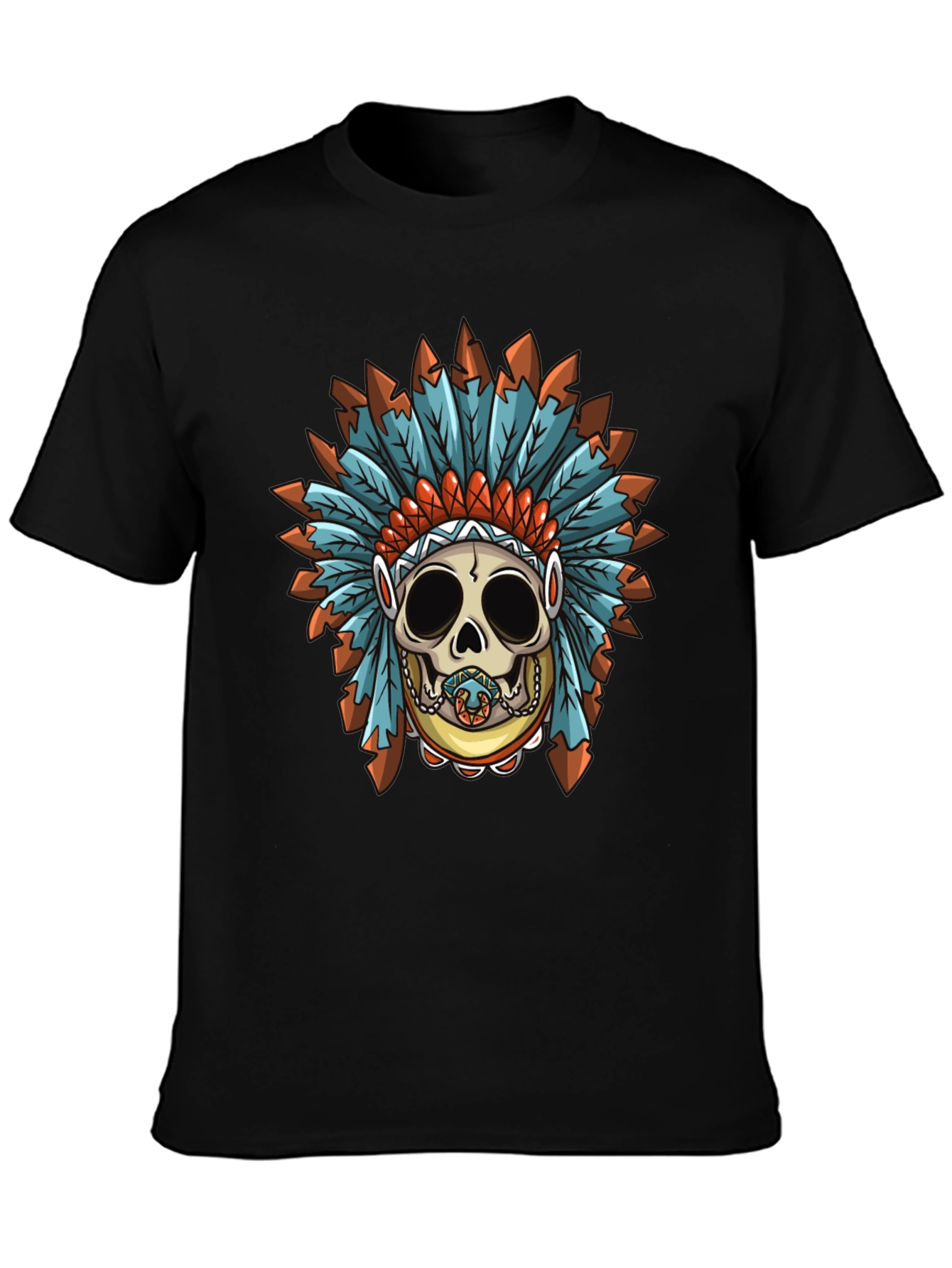 Black Skull Indian Headdress Graphic T-Shirt view 3