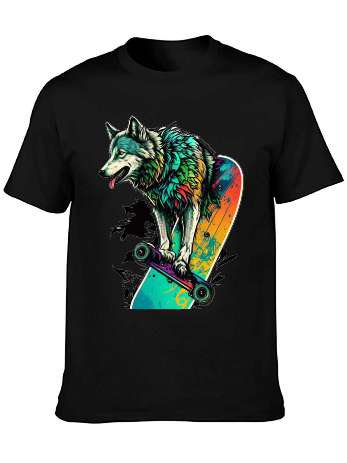 Black Wolf Skateboard Graphic Tee view 3