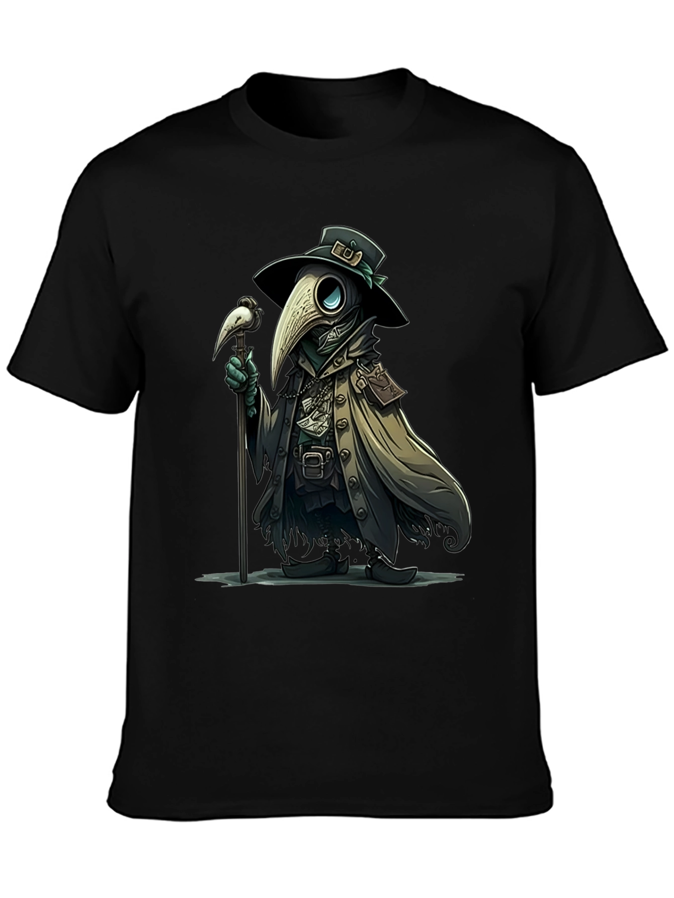 Black Plague Doctor Cartoon Graphic T-Shirt view 3