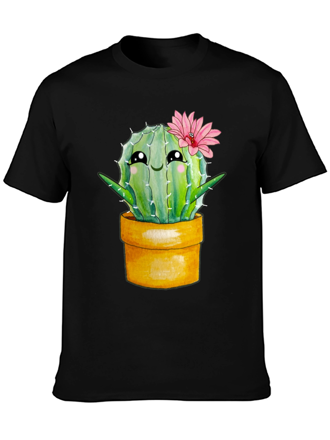Black Cute Cactus Potted Plant Graphic Tee view 3