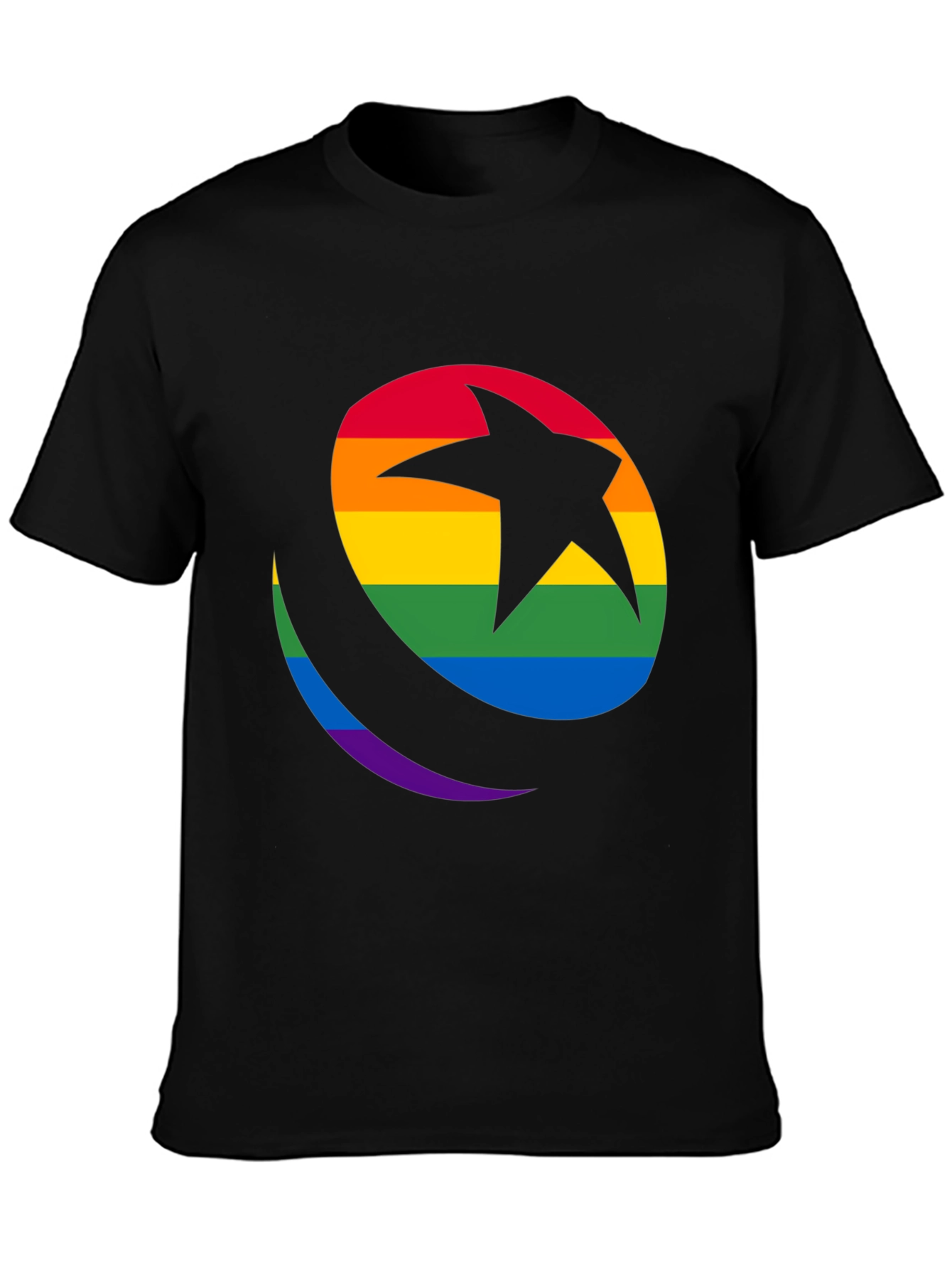 Black Rainbow Star & Crescent Black T-Shirt view 3