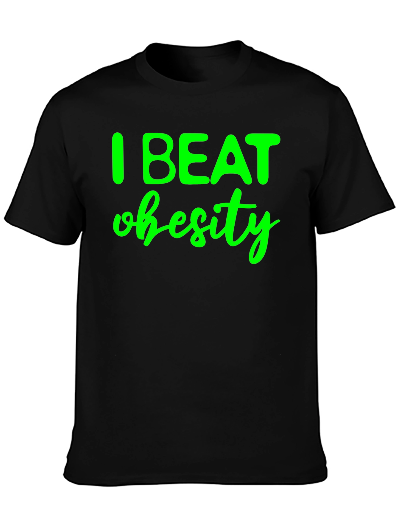 Black I Beat Obesity Black T-Shirt view 3