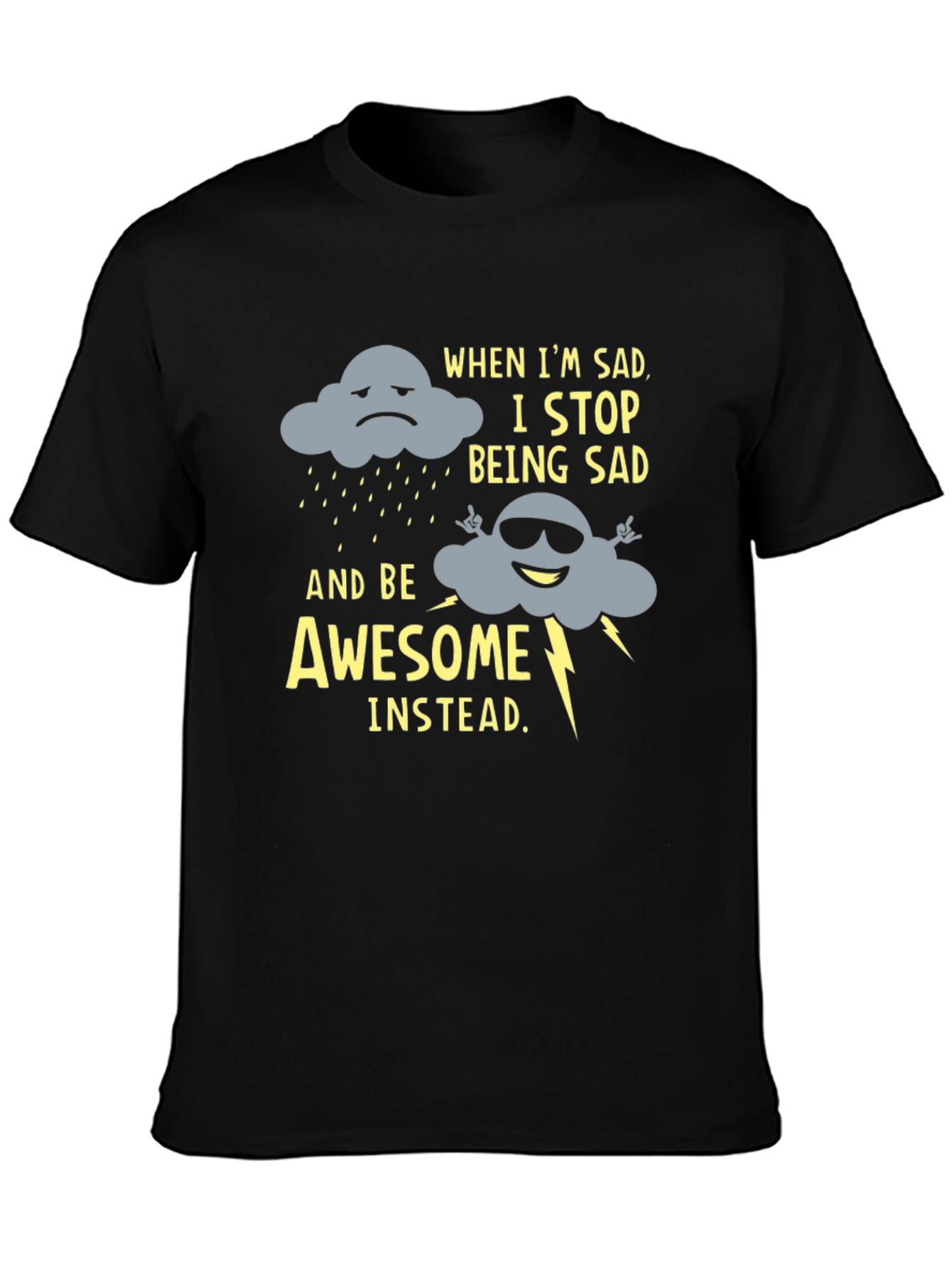 Black Funny Graphic Tee: Sad Cloud to Awesome Cloud view 3