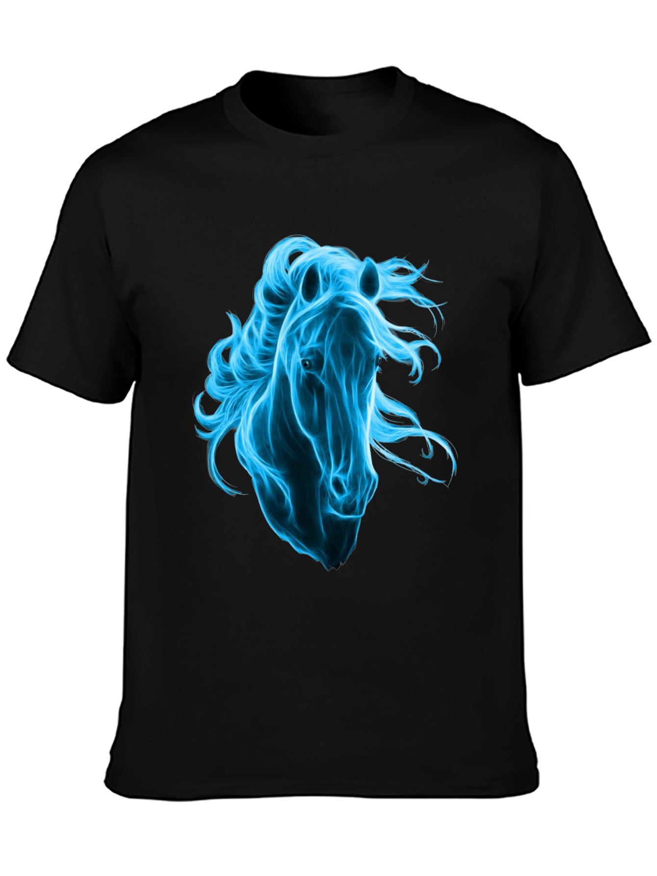 Black Men's Black T-Shirt with Blue Horse Graphic view 3