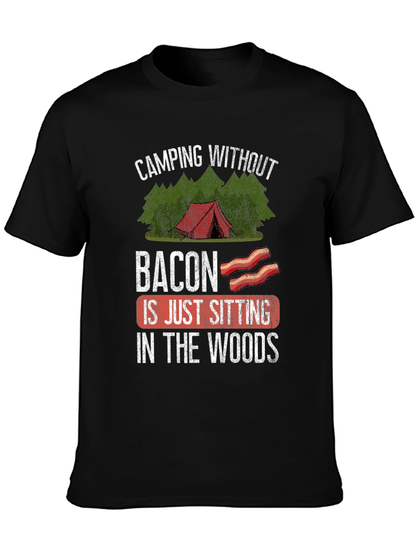 Black Camping Without Bacon Graphic T-Shirt view 3
