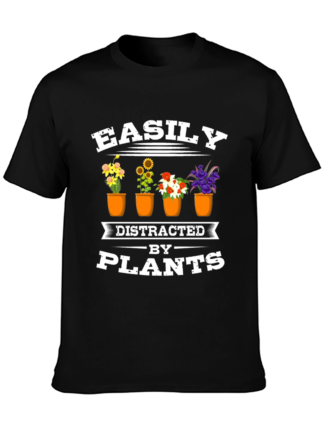 Black Easily Distracted by Plants Black T-Shirt view 3