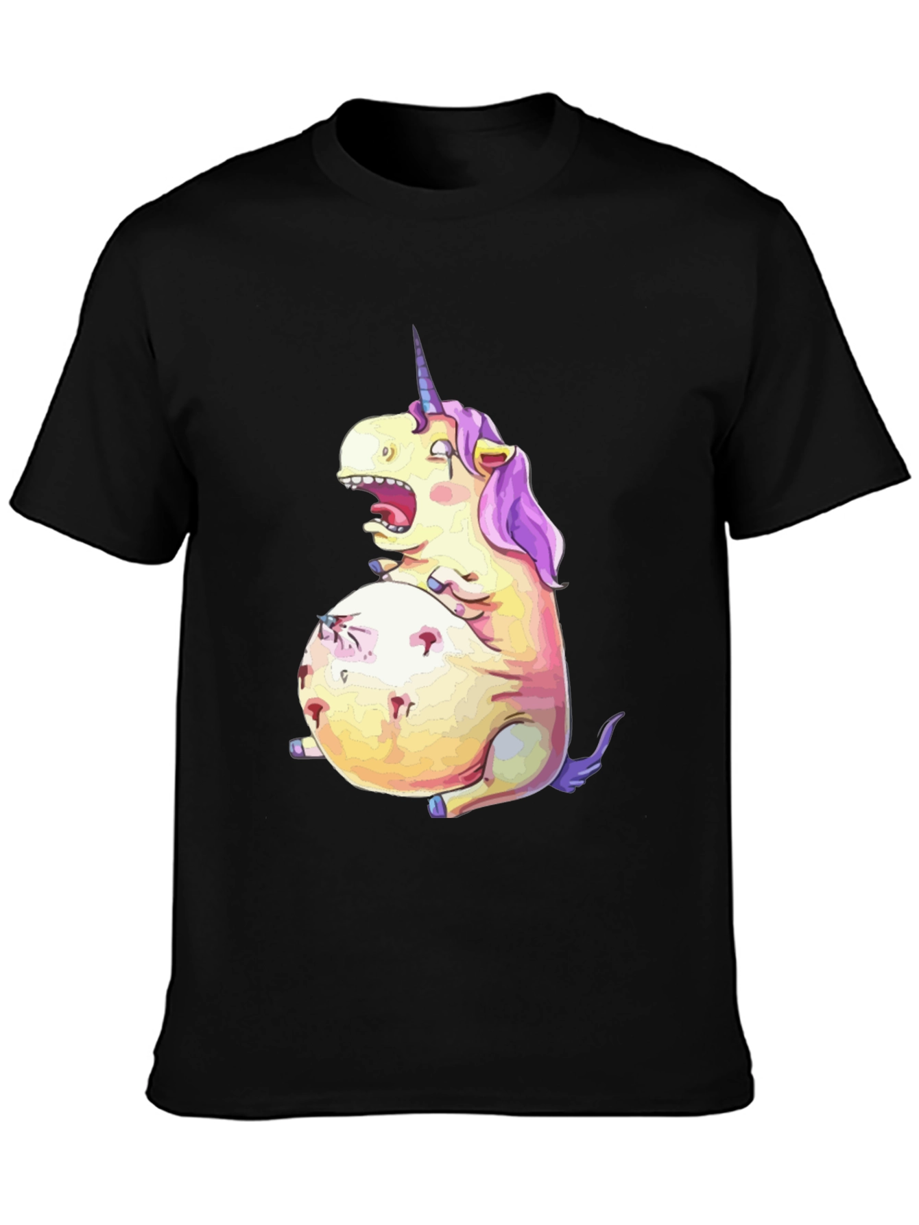 Black Funny Unicorn Graphic Tee - Black Cotton T-Shirt view 3