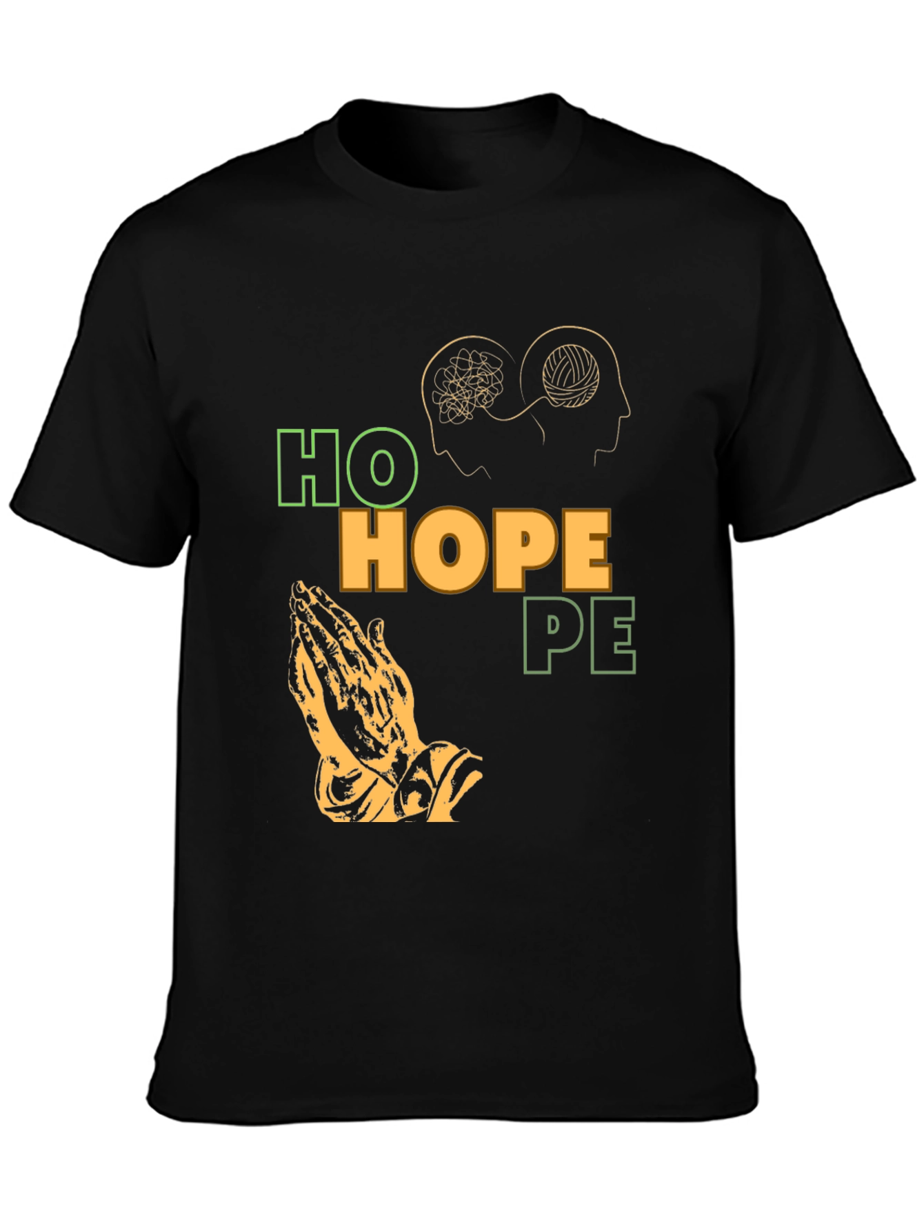 Black Hope Graphic T-Shirt, Unique Praying Hands Design view 3