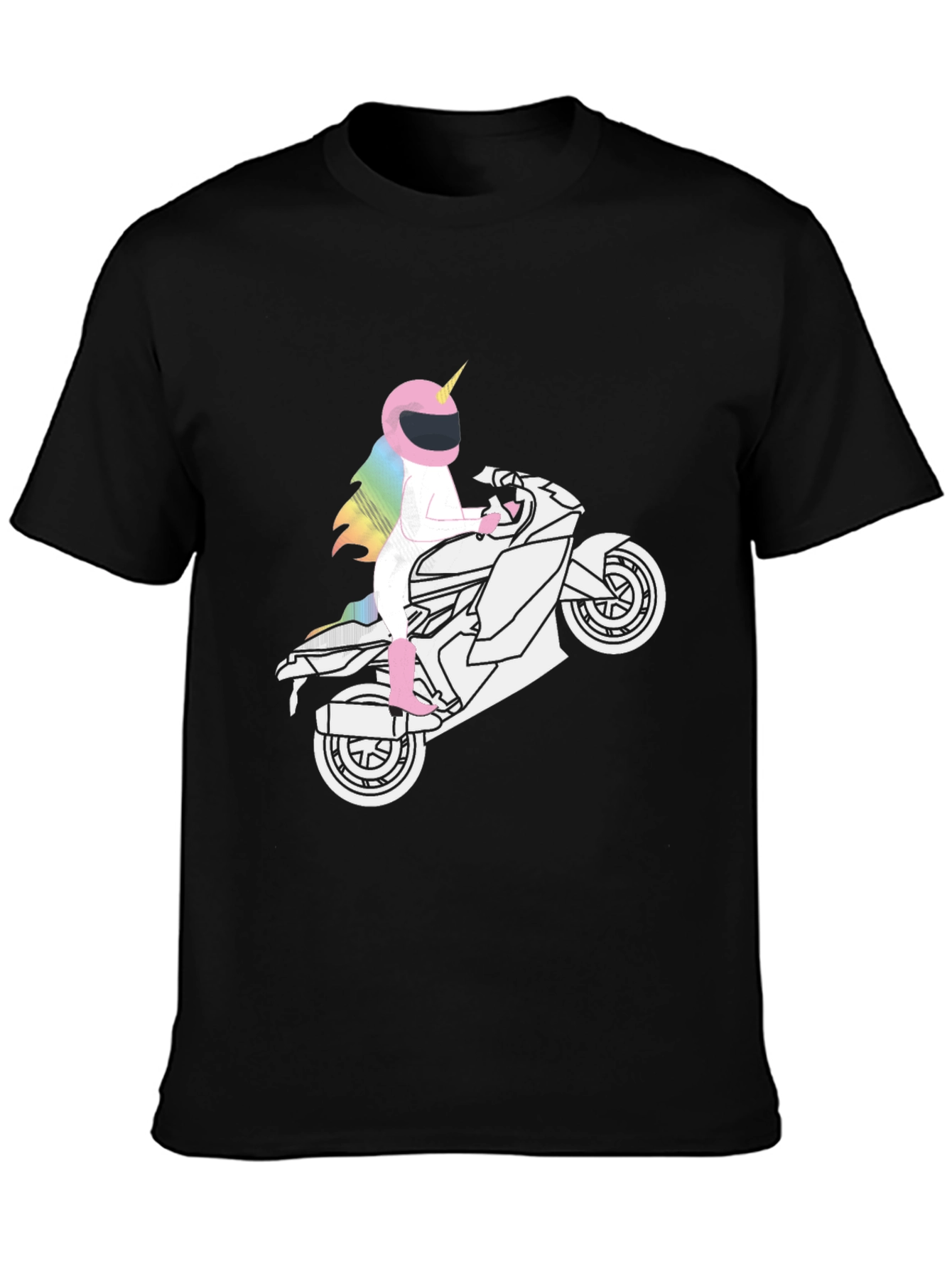 Black Unicorn Motorcycle Graphic Tee - Black Cotton view 3