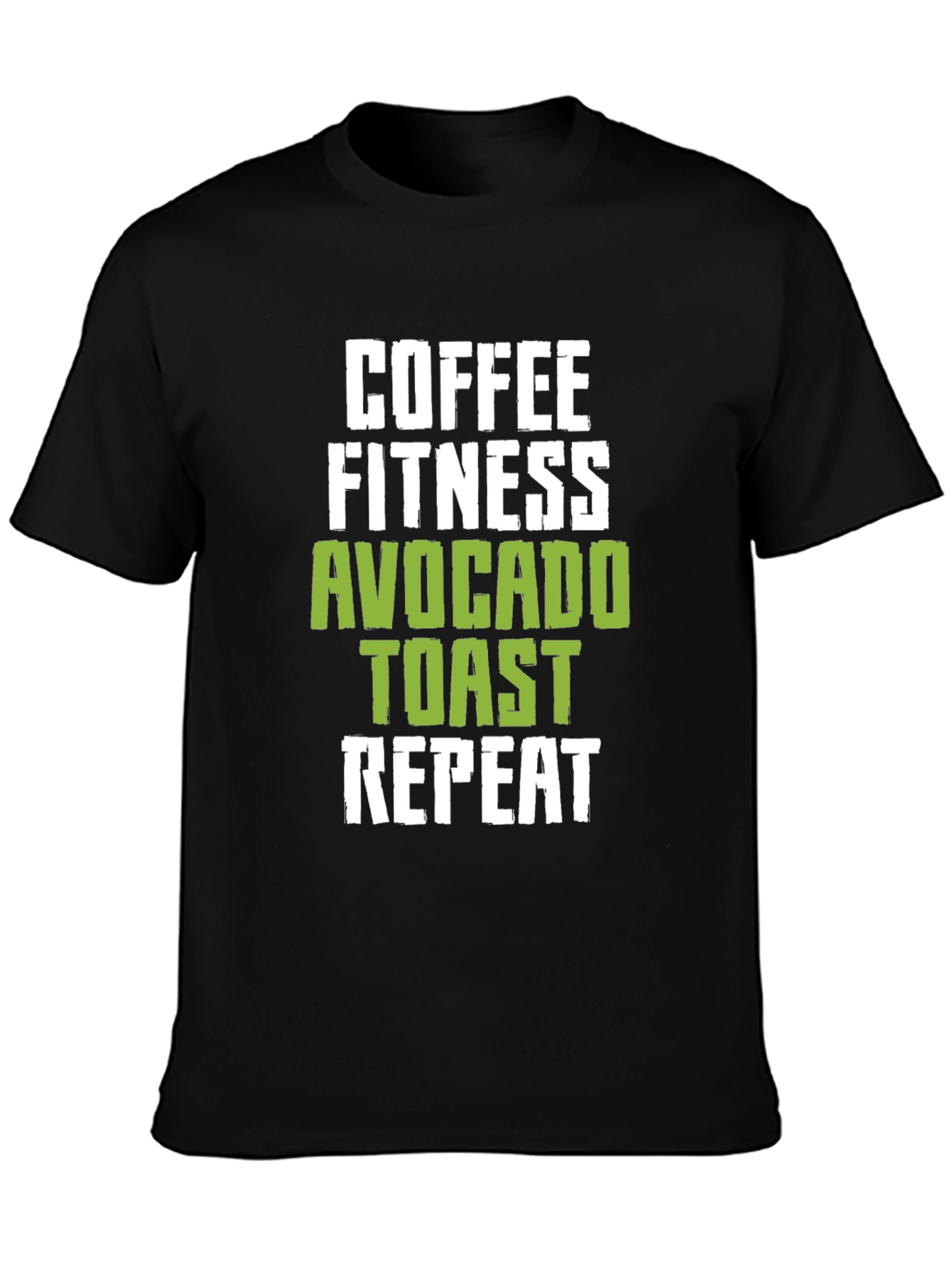 Black Coffee Fitness Avocado Toast Repeat Black Graphic Tee view 3