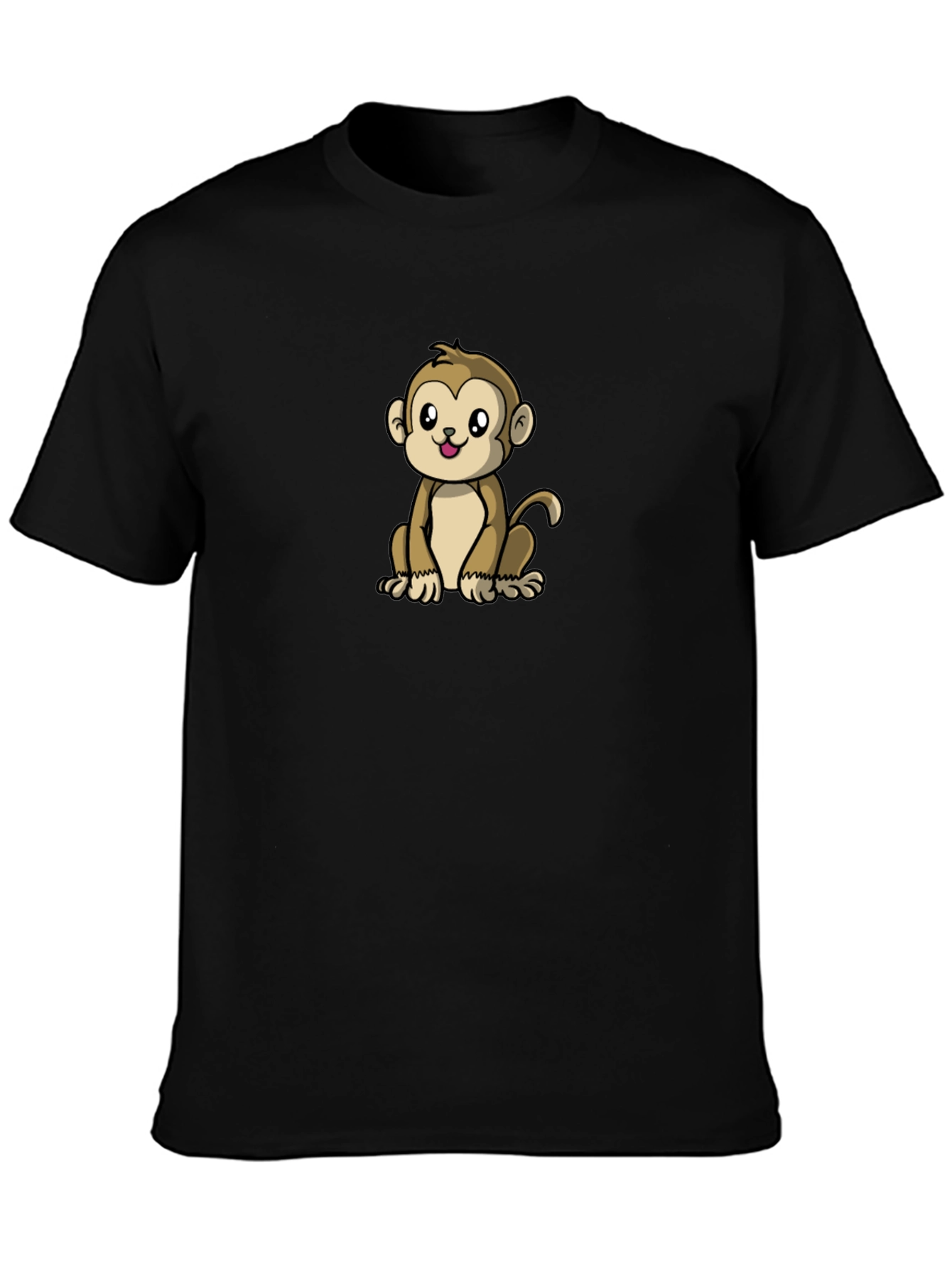 Black Cute Monkey Graphic Black T-Shirt view 3