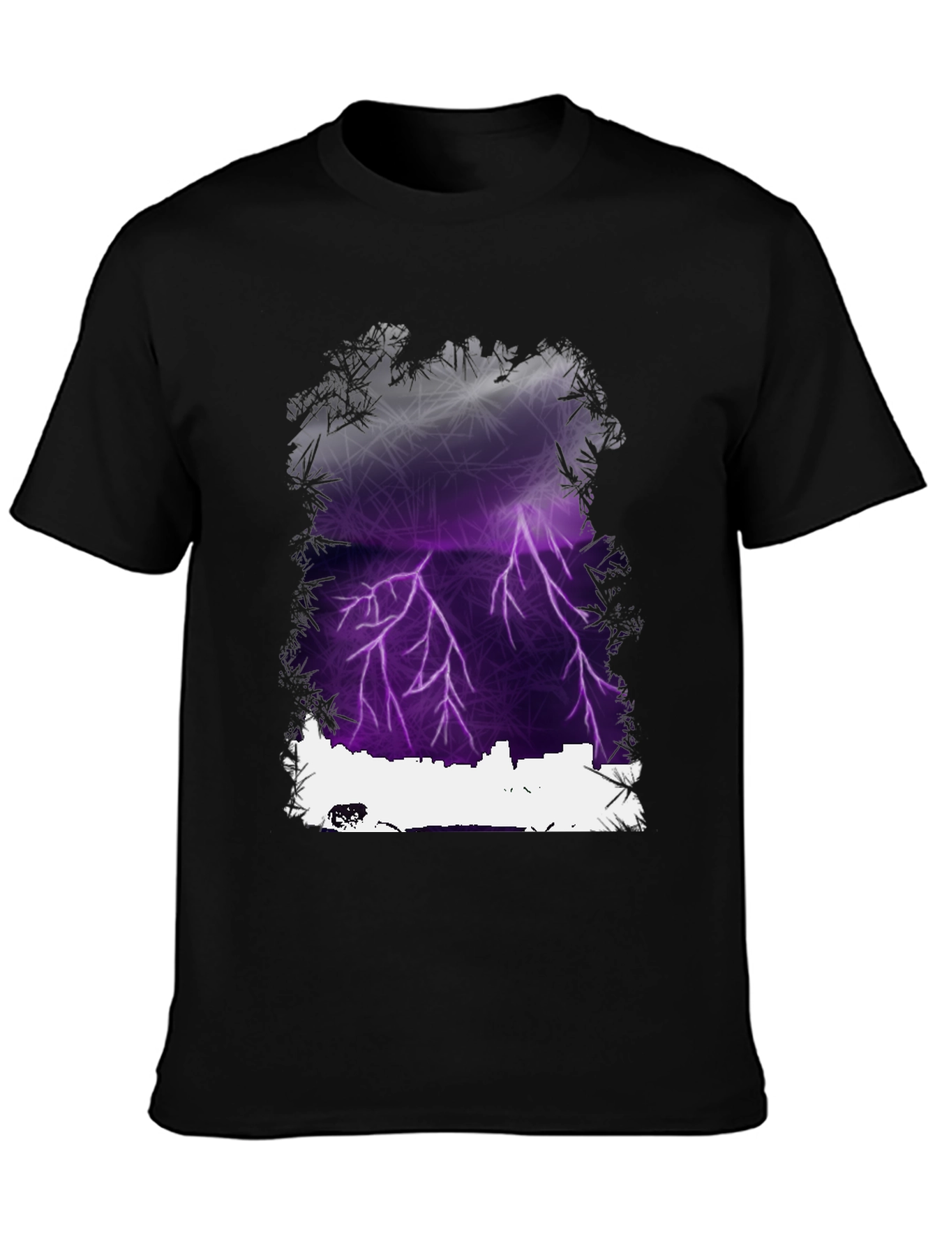 Black Lightning Cityscape Graphic Tee - Men's Black T-Shirt view 3