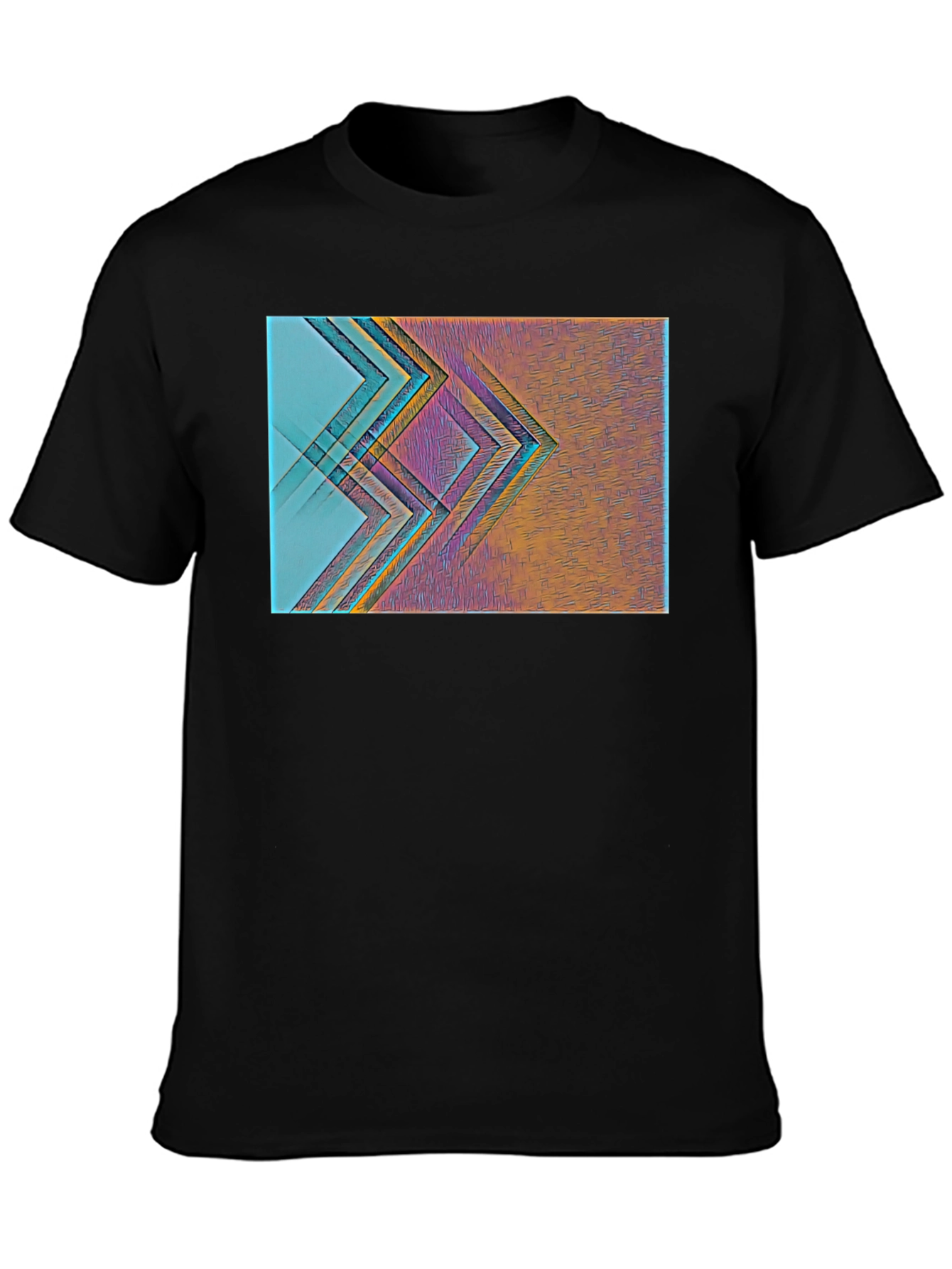 Black Abstract Geometric Print Black T-Shirt view 3