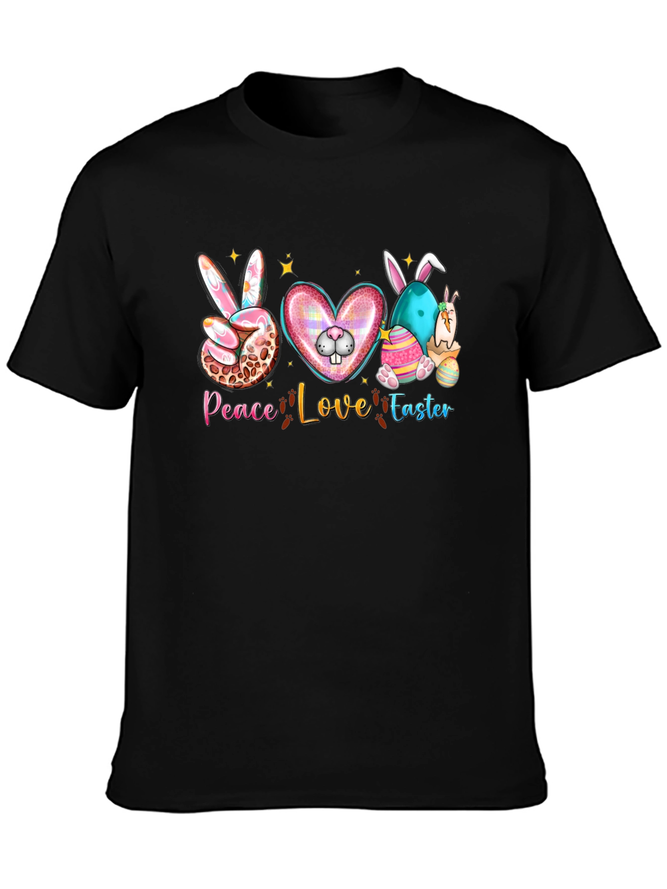 Camiseta Negra "Peace Love Easter" Diseño Festivo