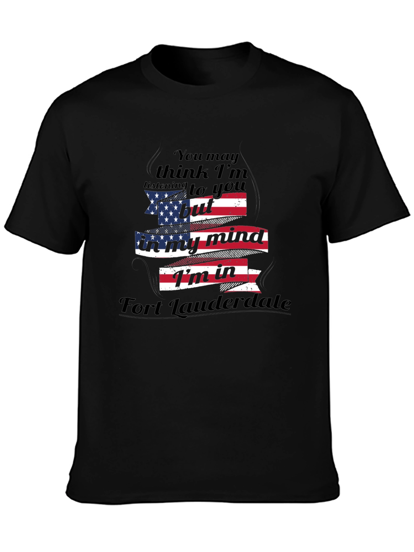 Black Fort Lauderdale Mind T-Shirt - American Flag view 3