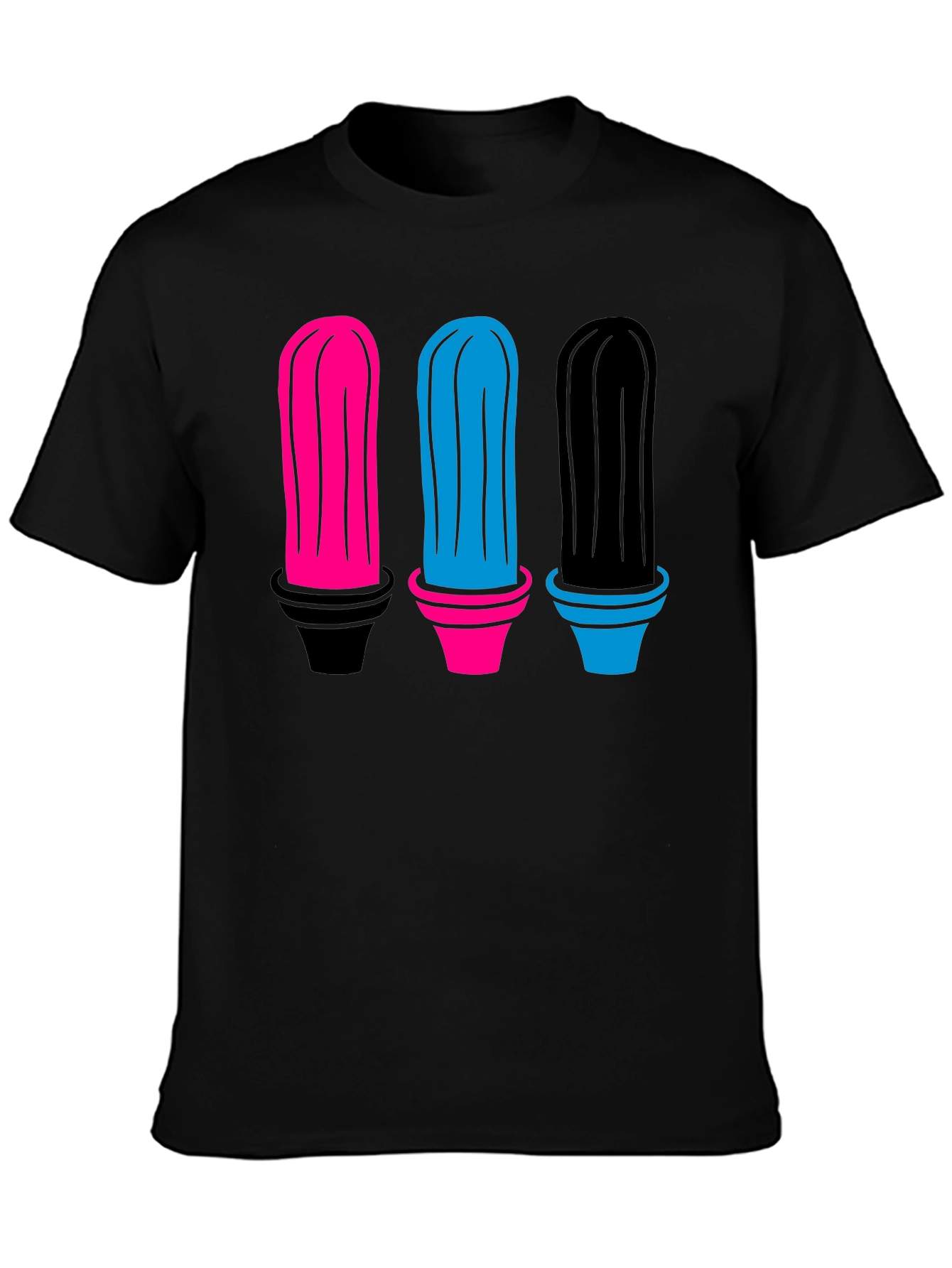 Colorful Cactus Graphic Tee - Black Cotton Shirt - 3