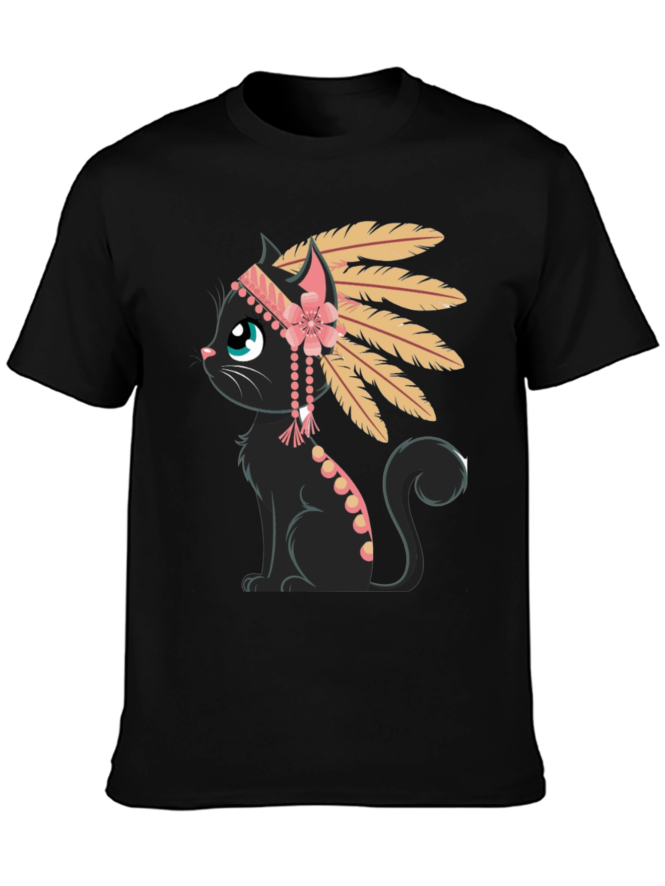 Black Indian Cat T-Shirt - Black Tee with Graphic view 3