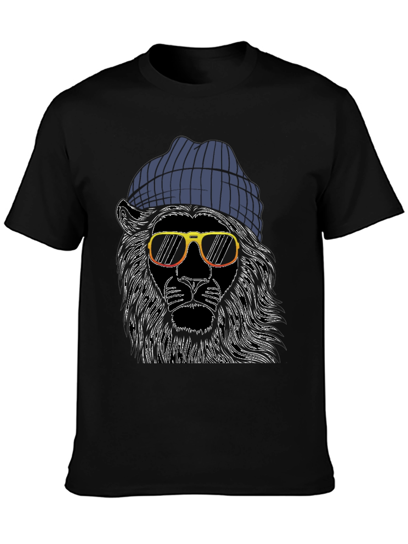 Black Cool Lion Graphic Tee - Men's Black T-Shirt view 3