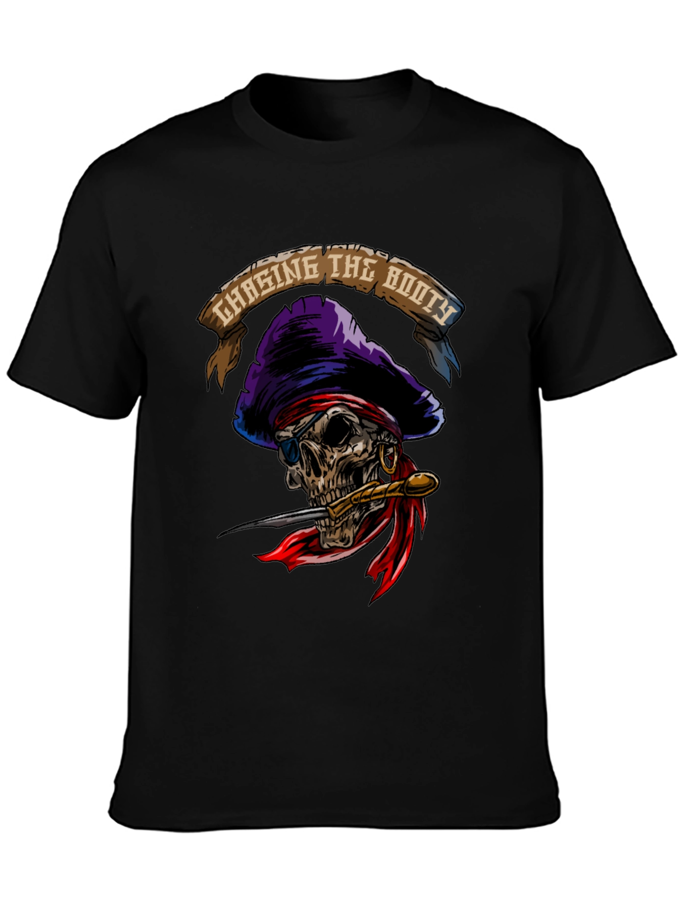Black Chasing The Booty Pirate Skull Graphic T-Shirt view 3