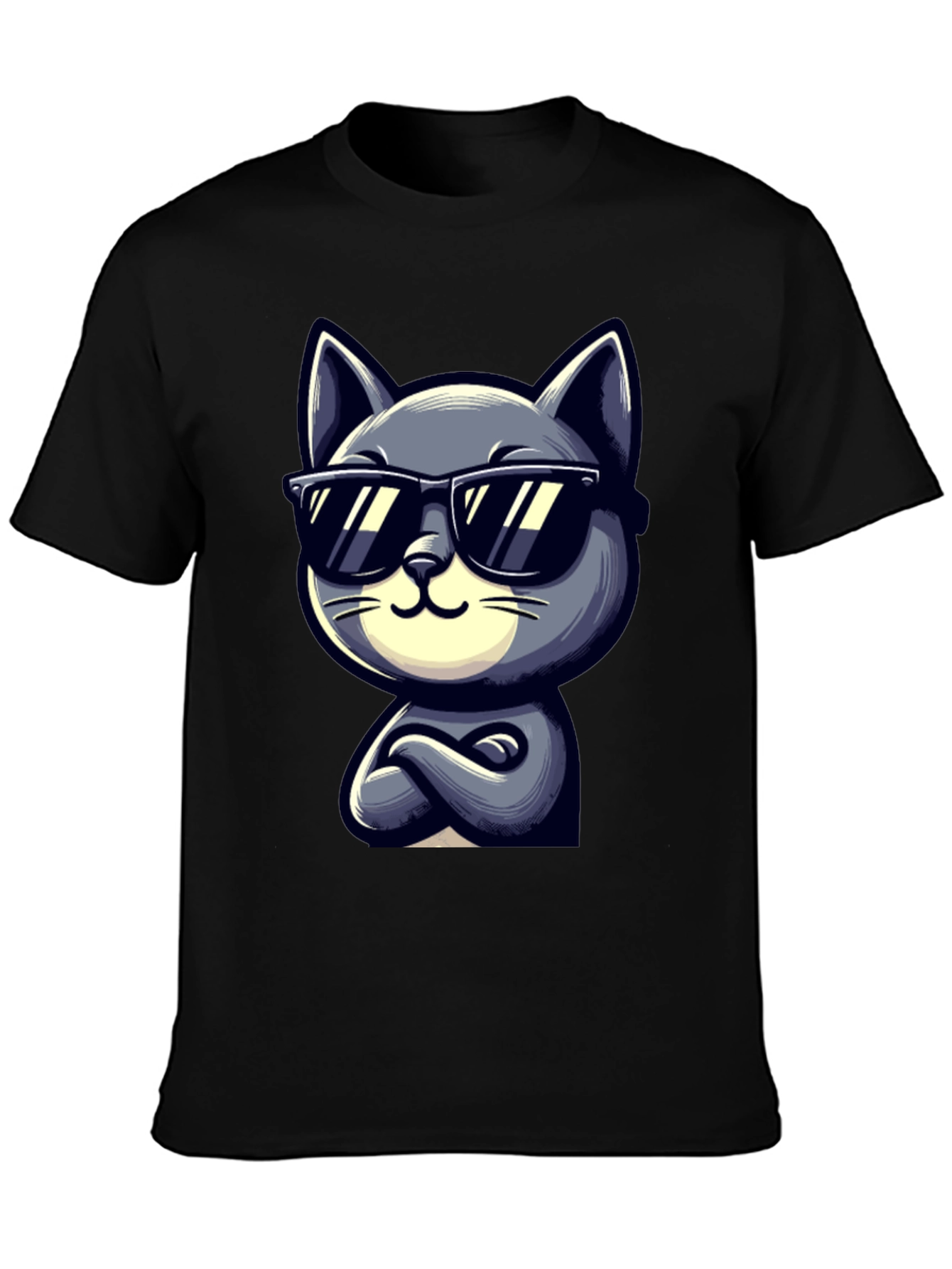 Black Cool Cat Cartoon Graphic T-Shirt view 3