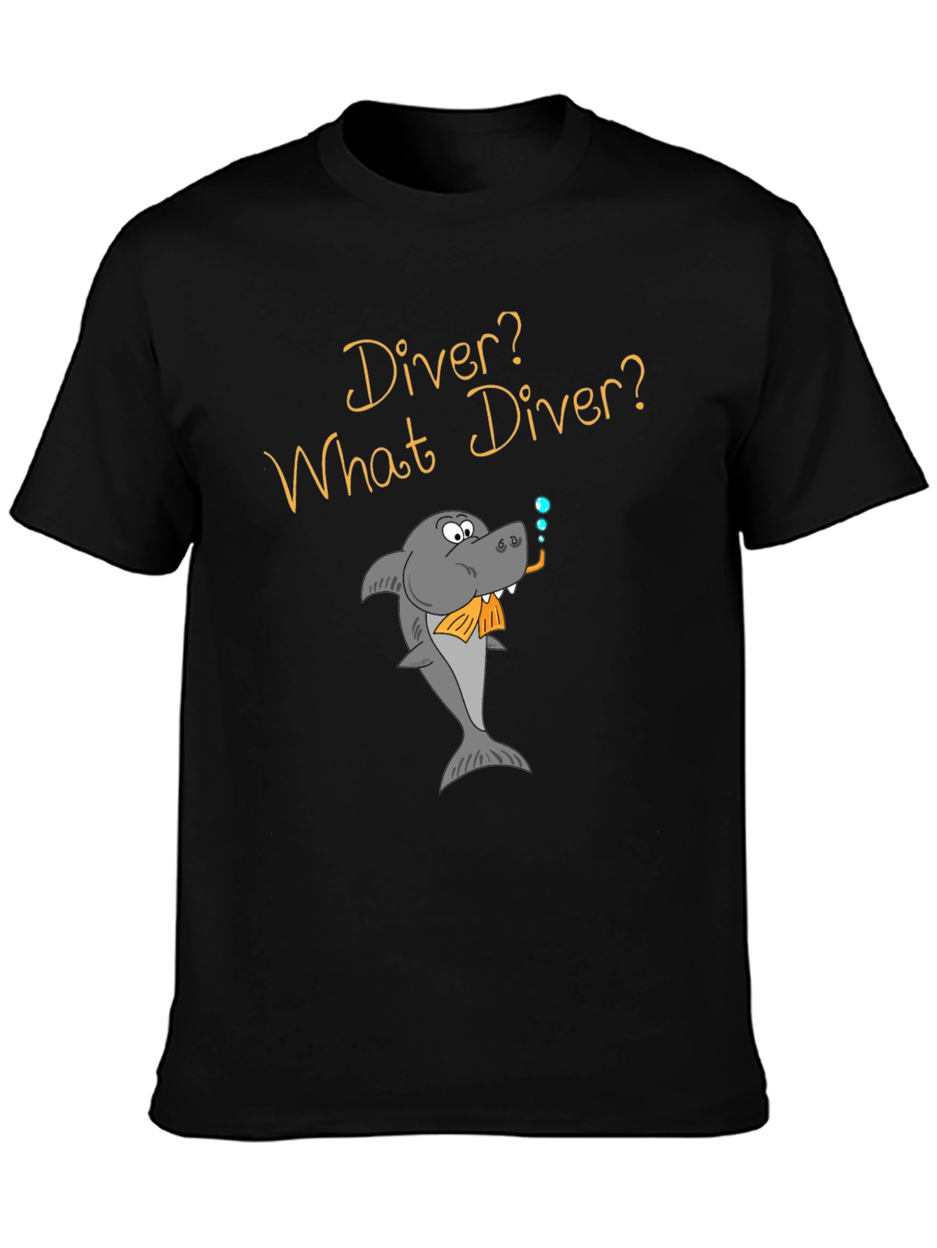 Black Humorous Diver Shark T-Shirt view 3