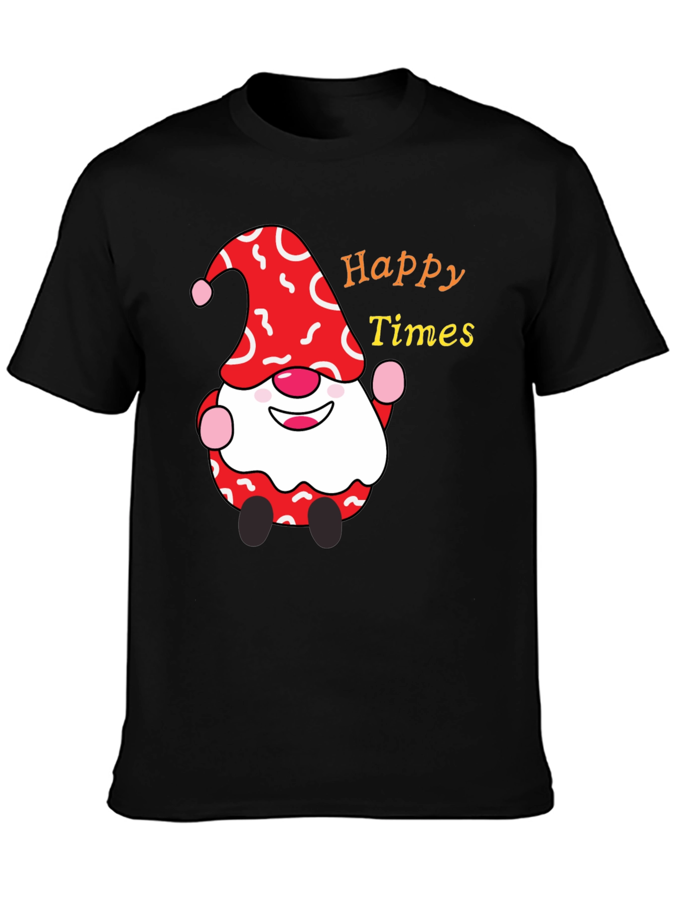 Black Happy Times Gnome T-Shirt - Festive Holiday Apparel view 3