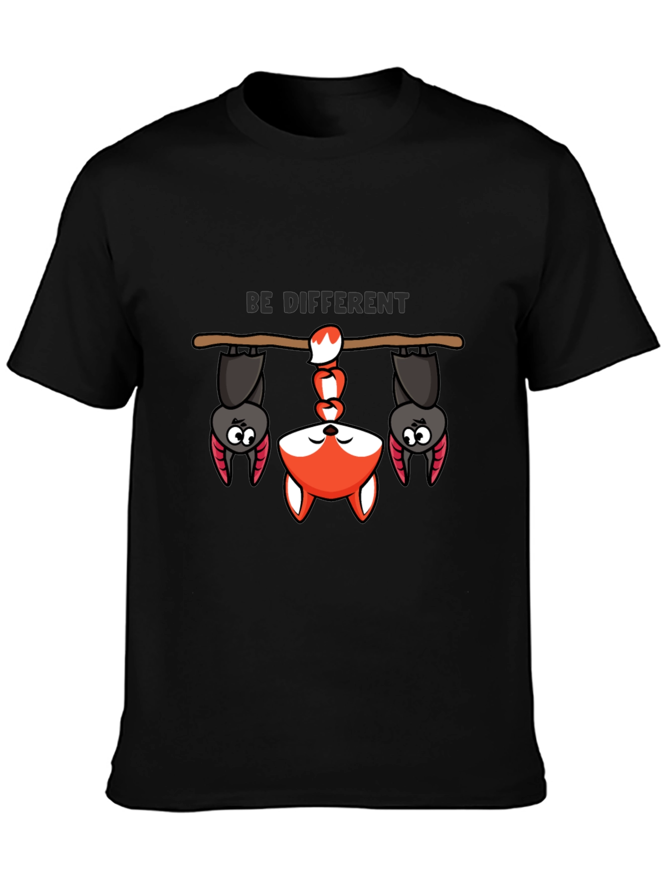 Black Be Different Bat and Fox Tee - Unique Graphic T-Shirt view 3