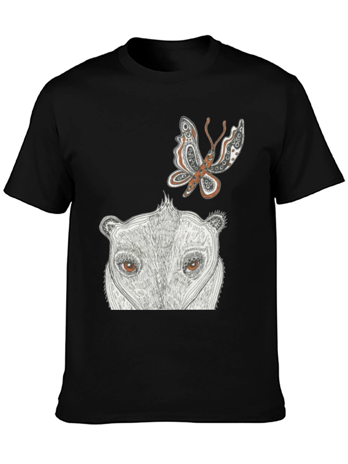 Black Artistic Graphic Tee - Butterfly & Animal Face view 3