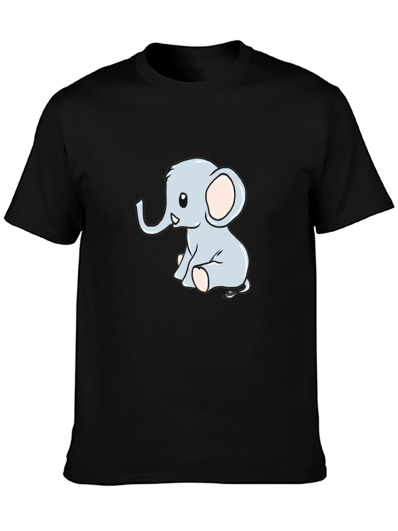 Black Cute Cartoon Elephant Black T-Shirt view 3