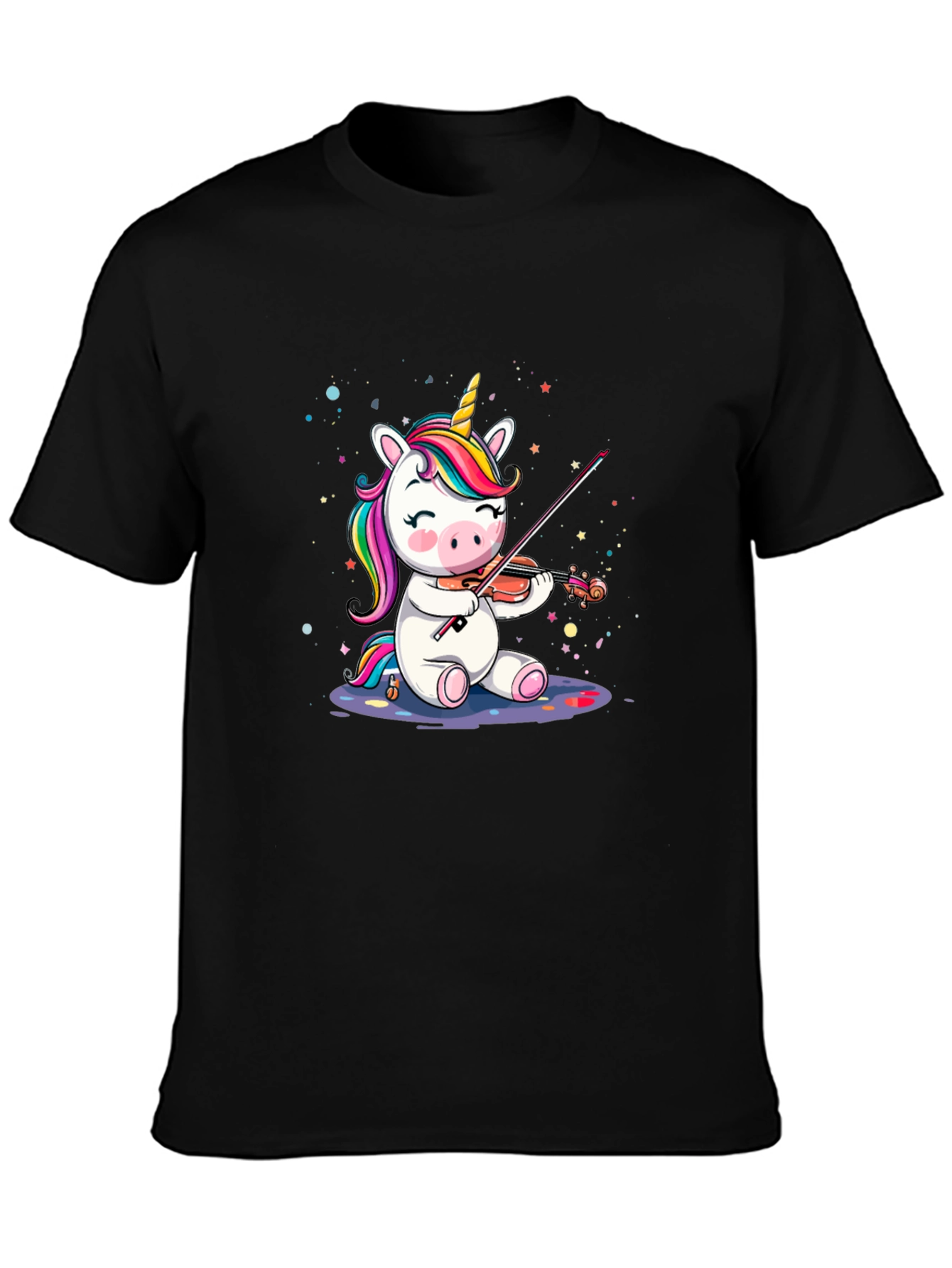 Black Unicorn Violinist Graphic T-Shirt - Black view 3