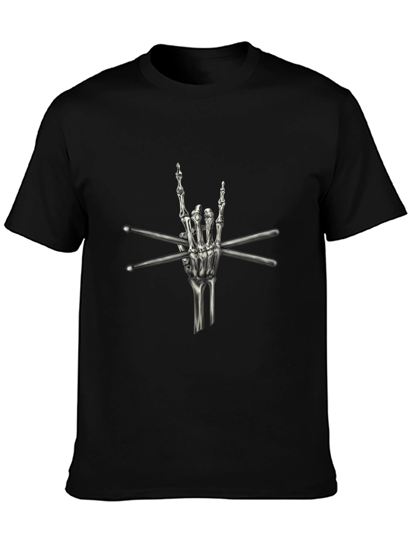 Black Rock On Drummer Skeleton Hand Black T-Shirt view 3