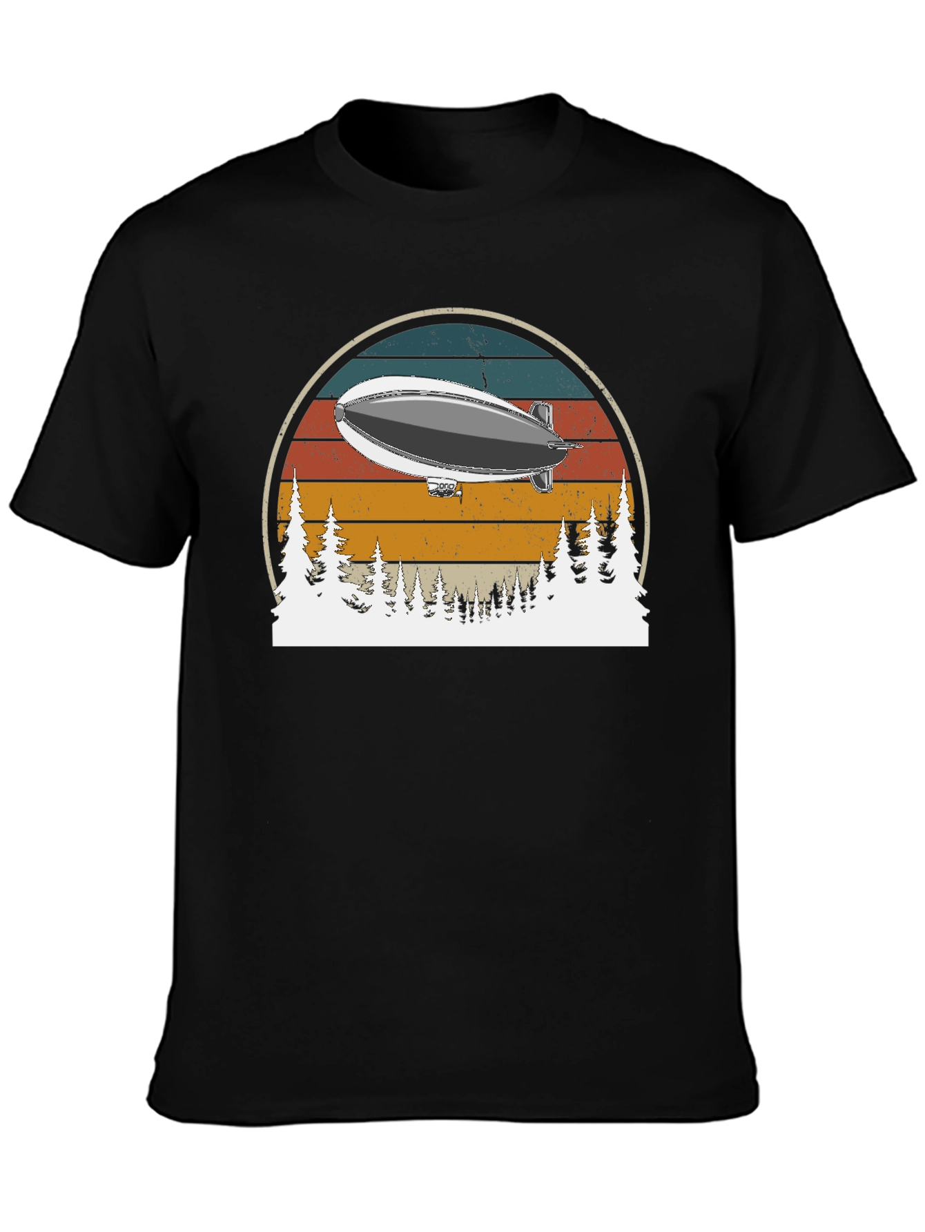 Black Vintage Airship Sunset T-Shirt view 3