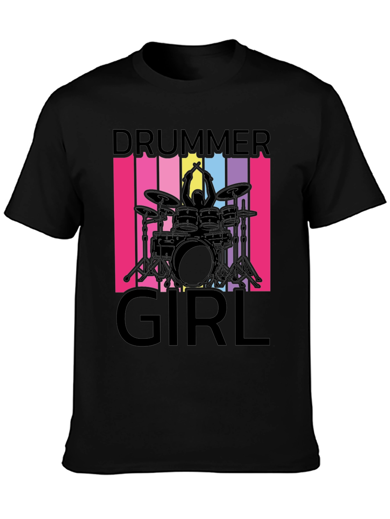 Black Drummer Girl T-Shirt - Music Lover Tee view 3