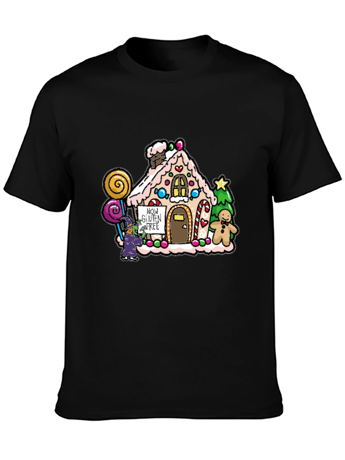 Black Gluten-Free Gingerbread House Graphic Tee view 3