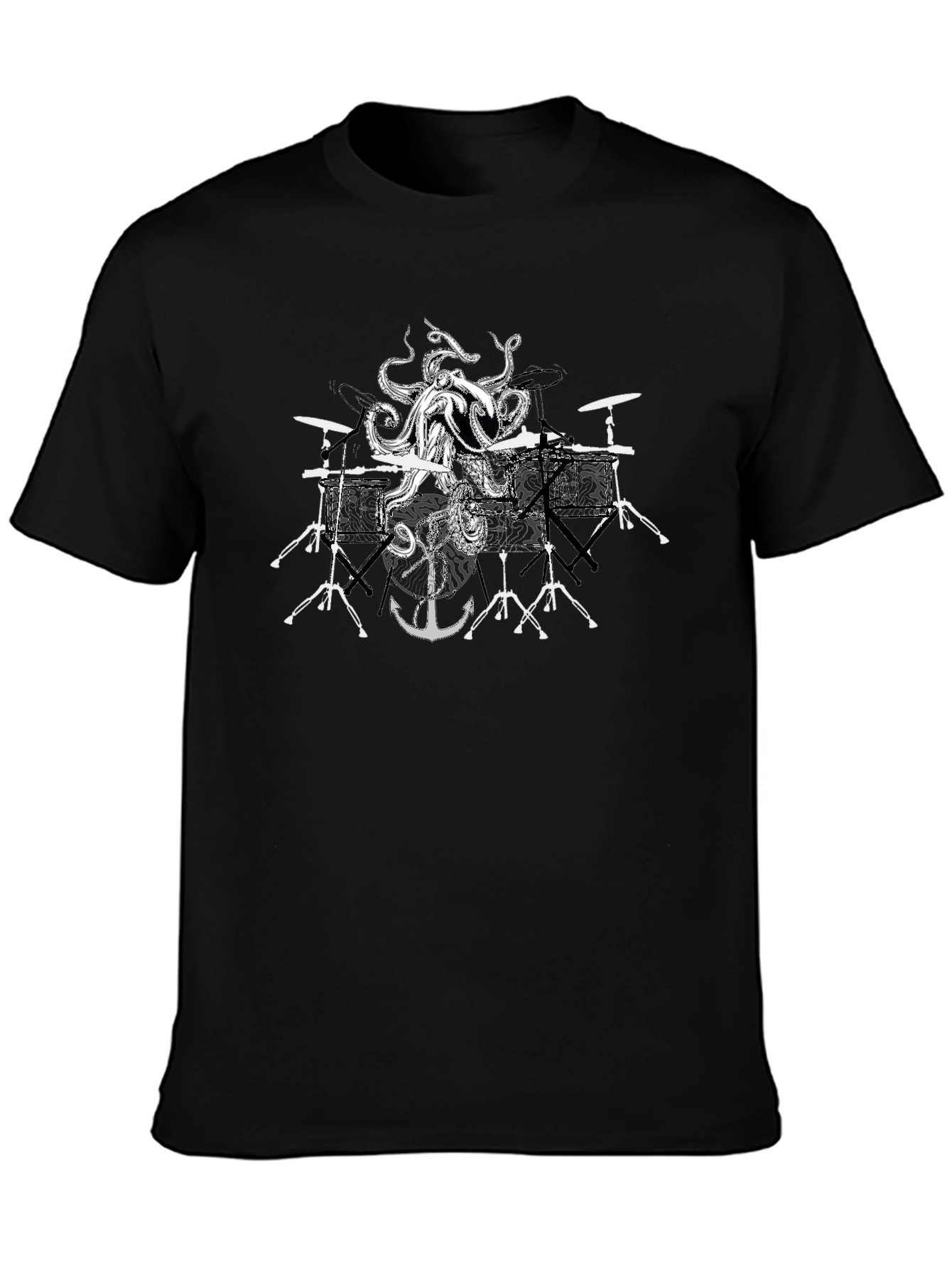 Black Octopus Drum Kit T-Shirt view 3