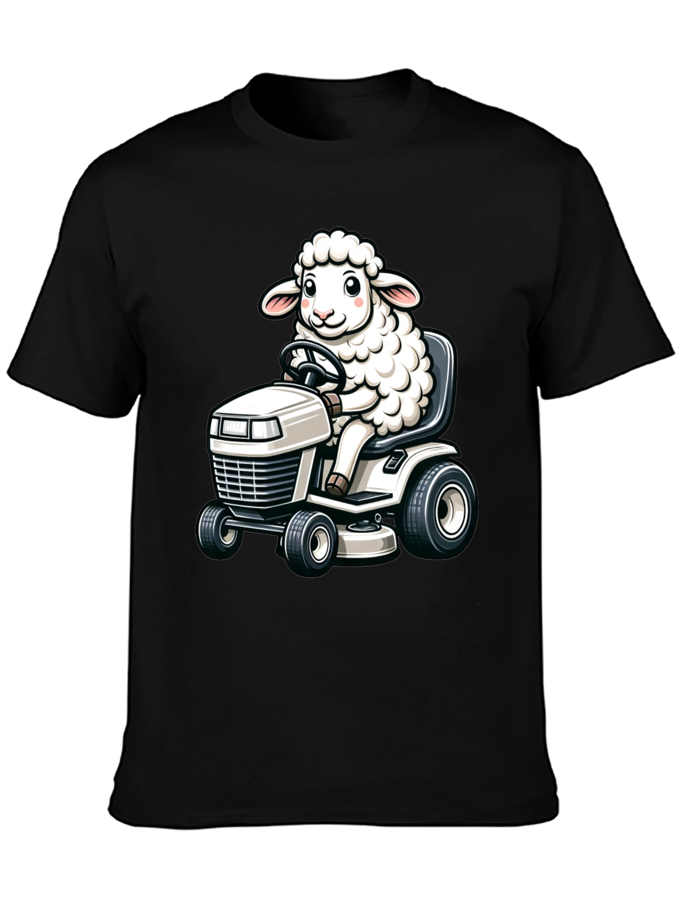 Black Sheep on Lawn Mower T-Shirt - Black view 3