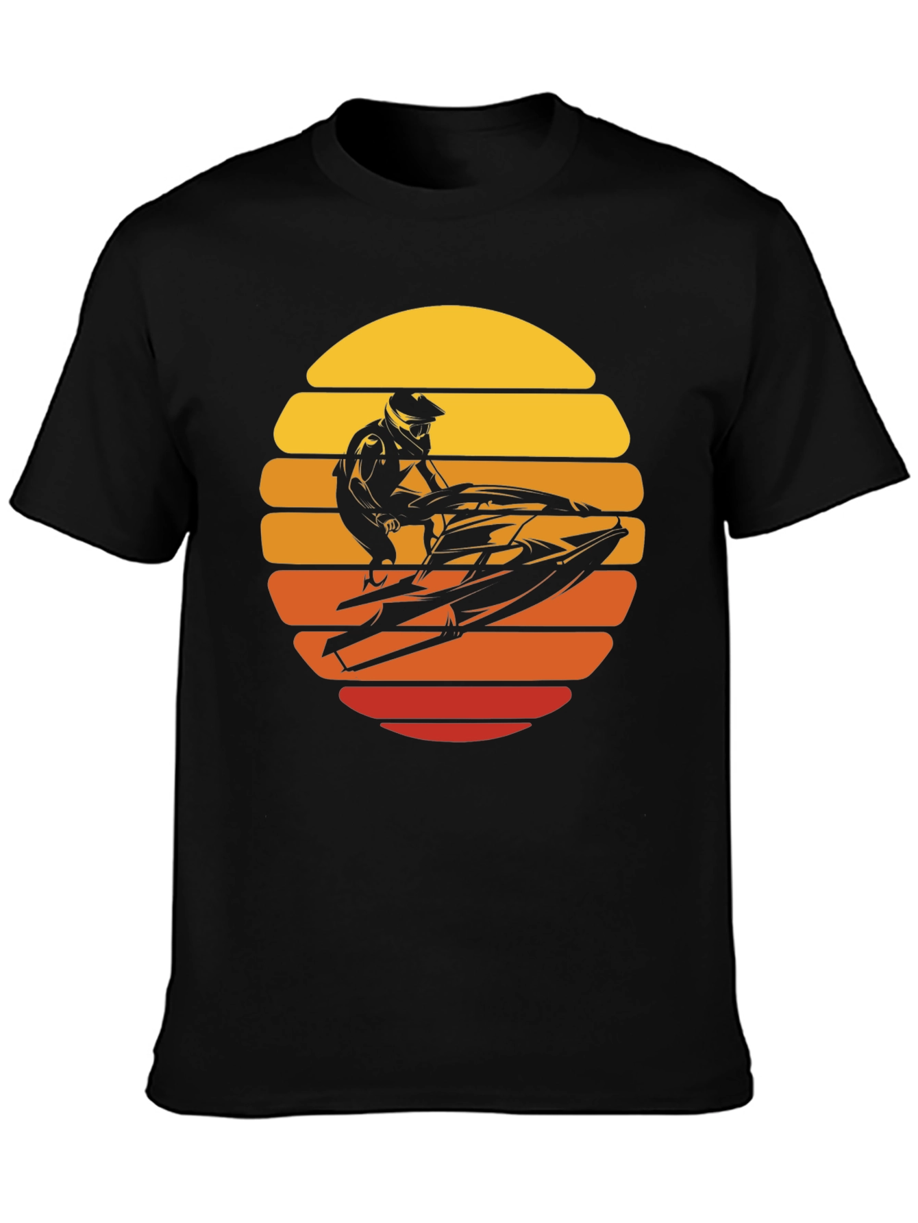 Black Jet Ski Sunset Graphic Tee - Black Cotton T-Shirt view 3