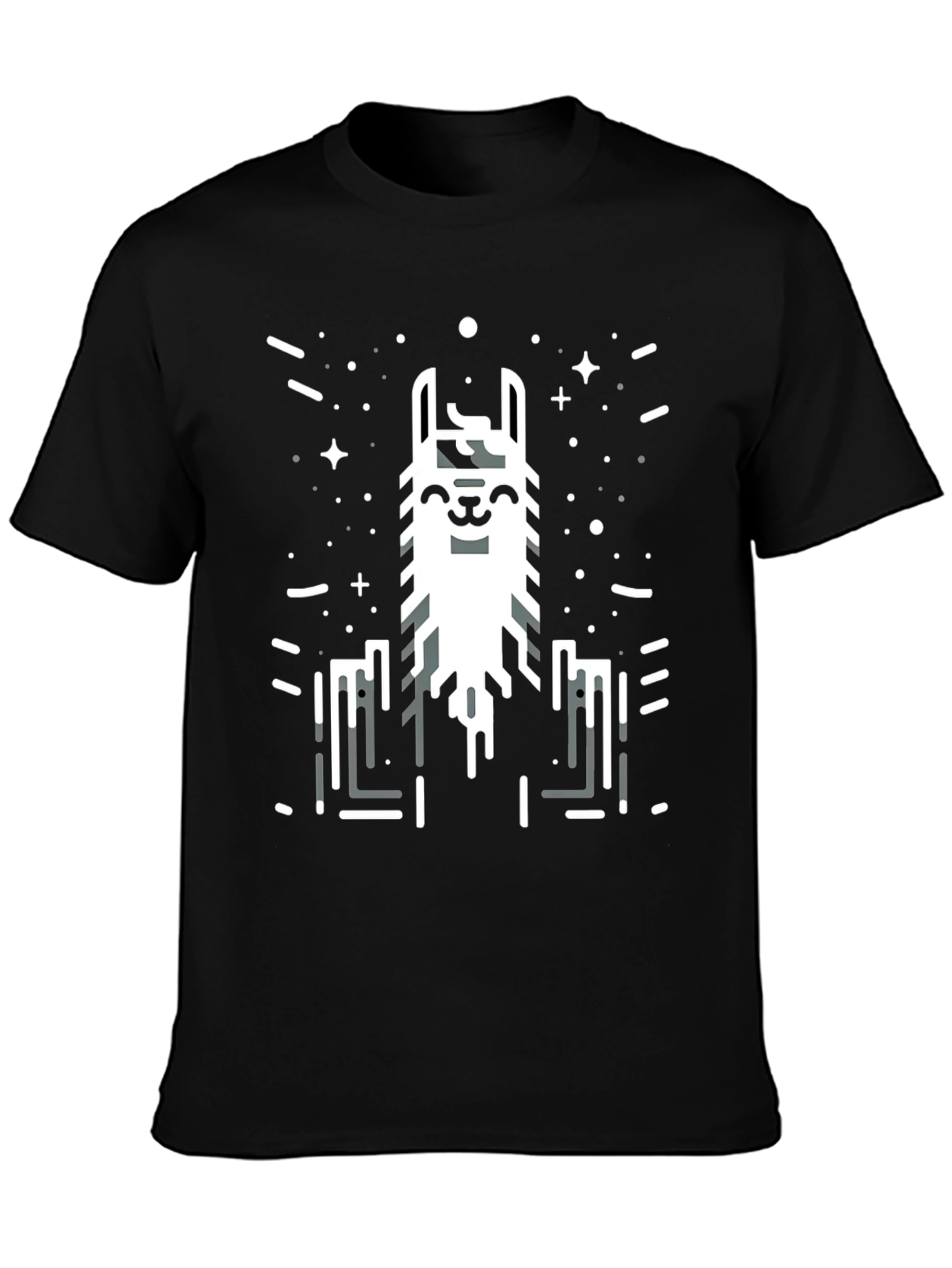Black Geometric Llama Graphic Tee - Black view 3