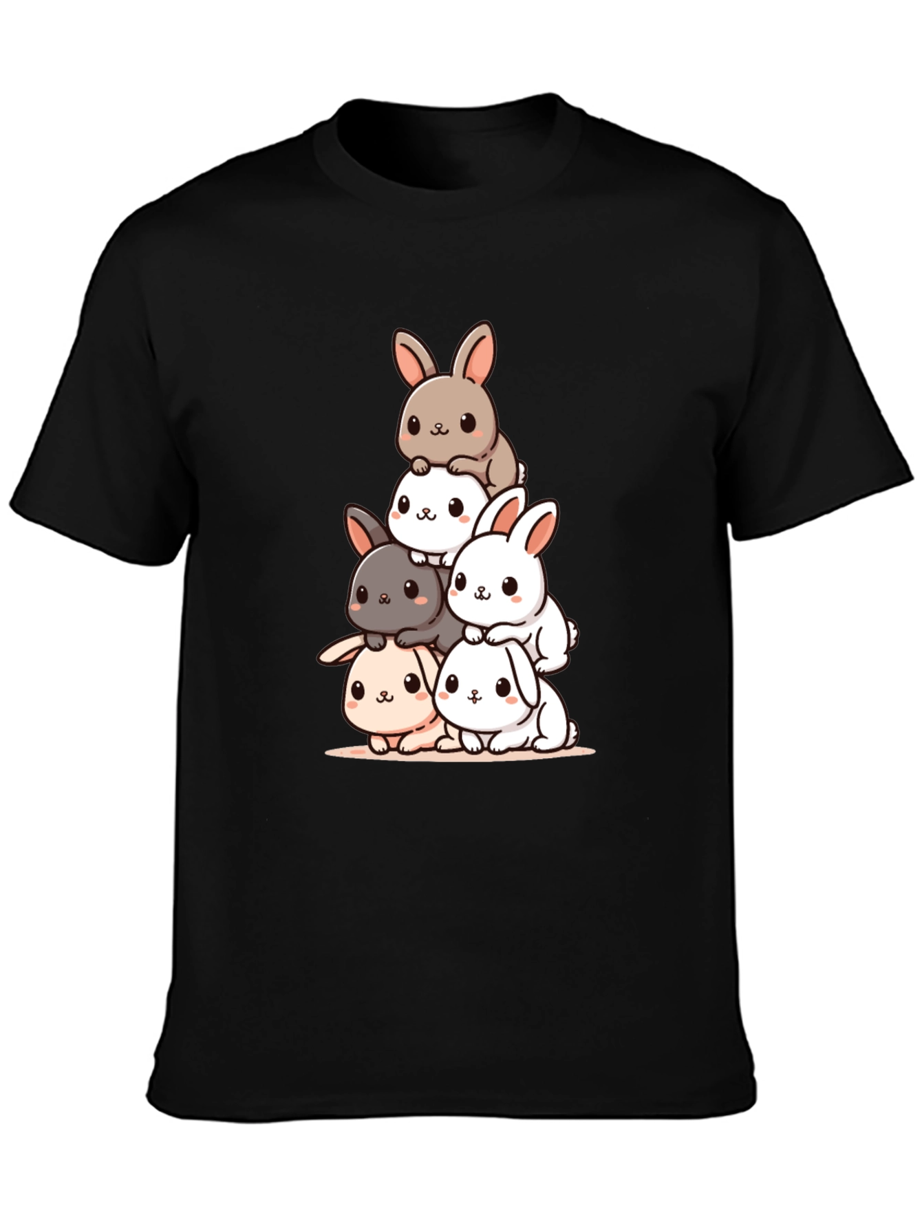 Cute Bunny Stack Graphic Tee - Black Cotton Blend - 3