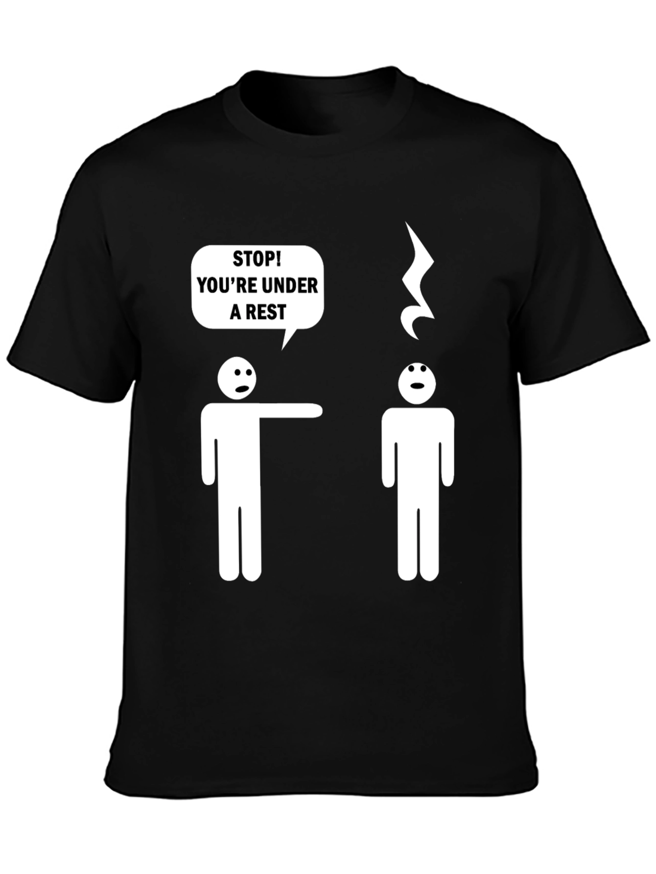 Black Funny Music Pun T-Shirt - Under a Rest view 3